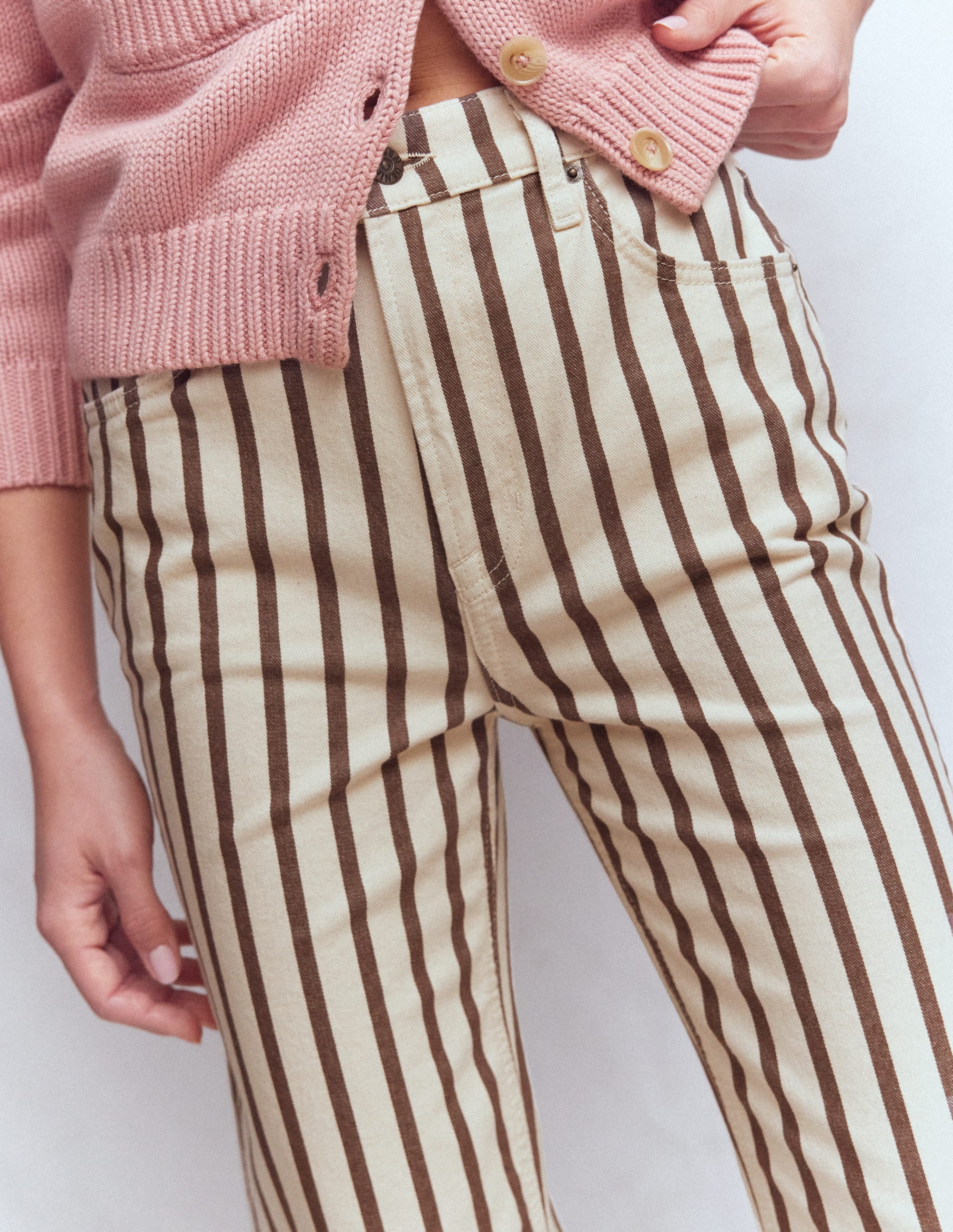Jeans mit hohem Bund und geradem Bein-Braun Beige Streifen - Image 2