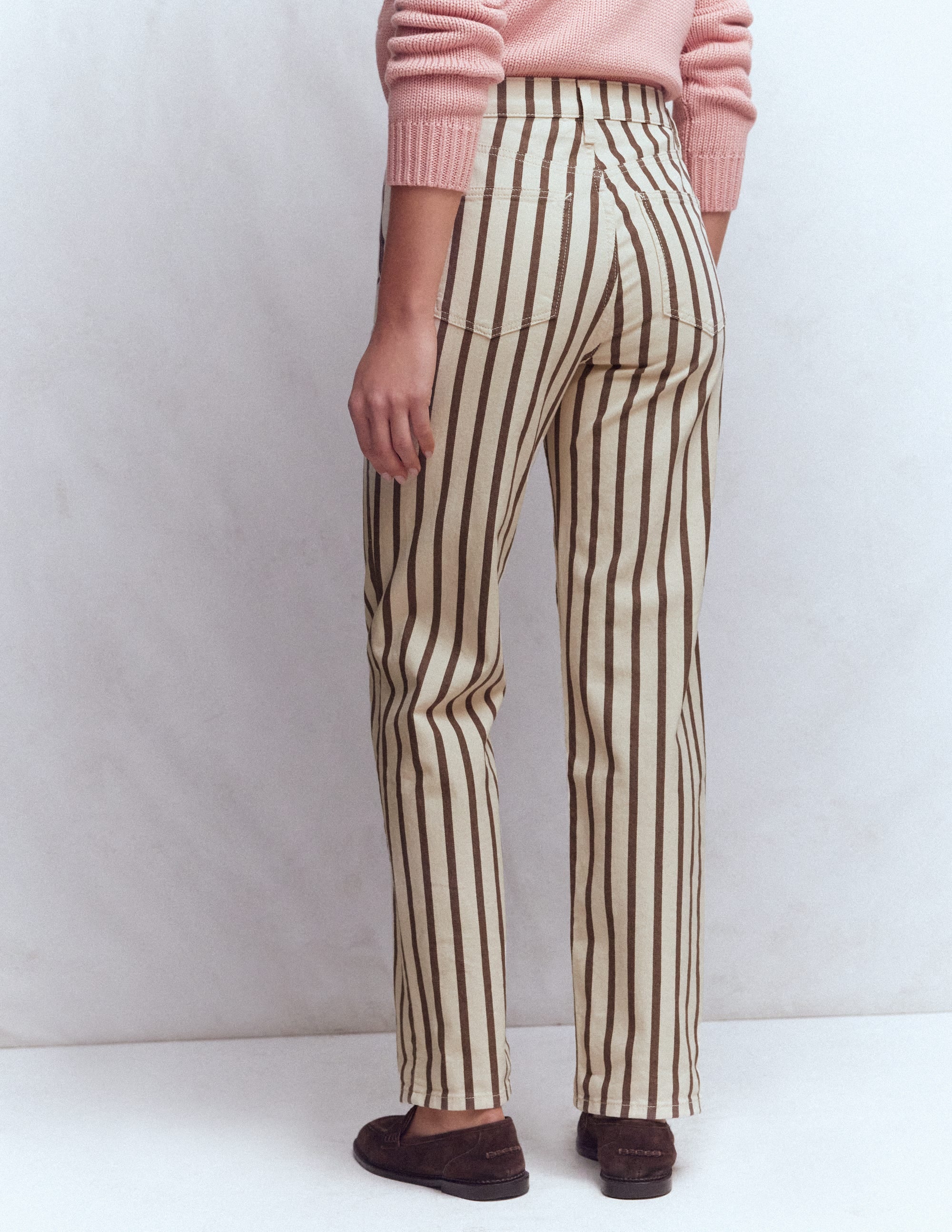 Jeans mit hohem Bund und geradem Bein-Braun Beige Streifen - Image 3
