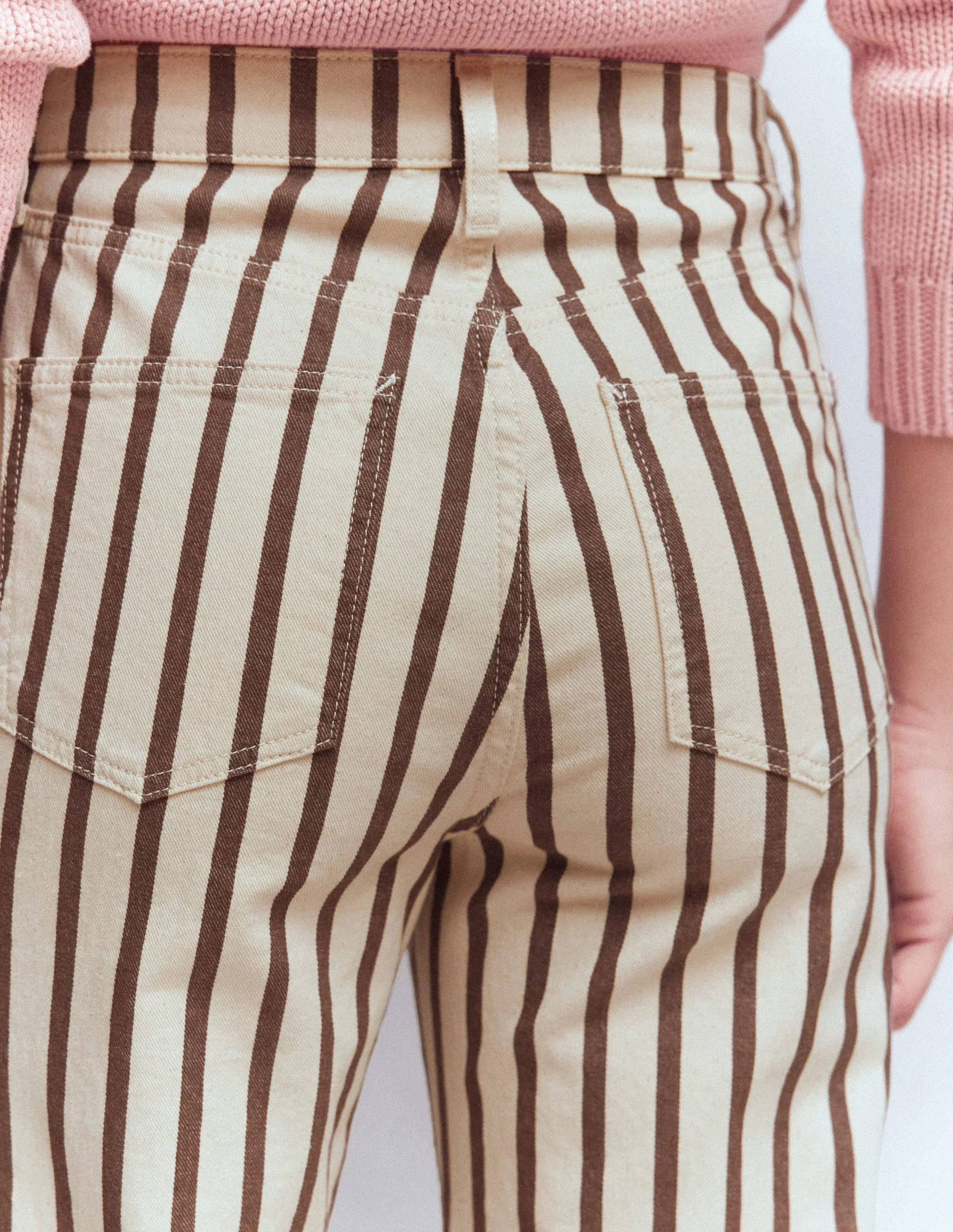 Jeans mit hohem Bund und geradem Bein-Braun Beige Streifen - Image 5