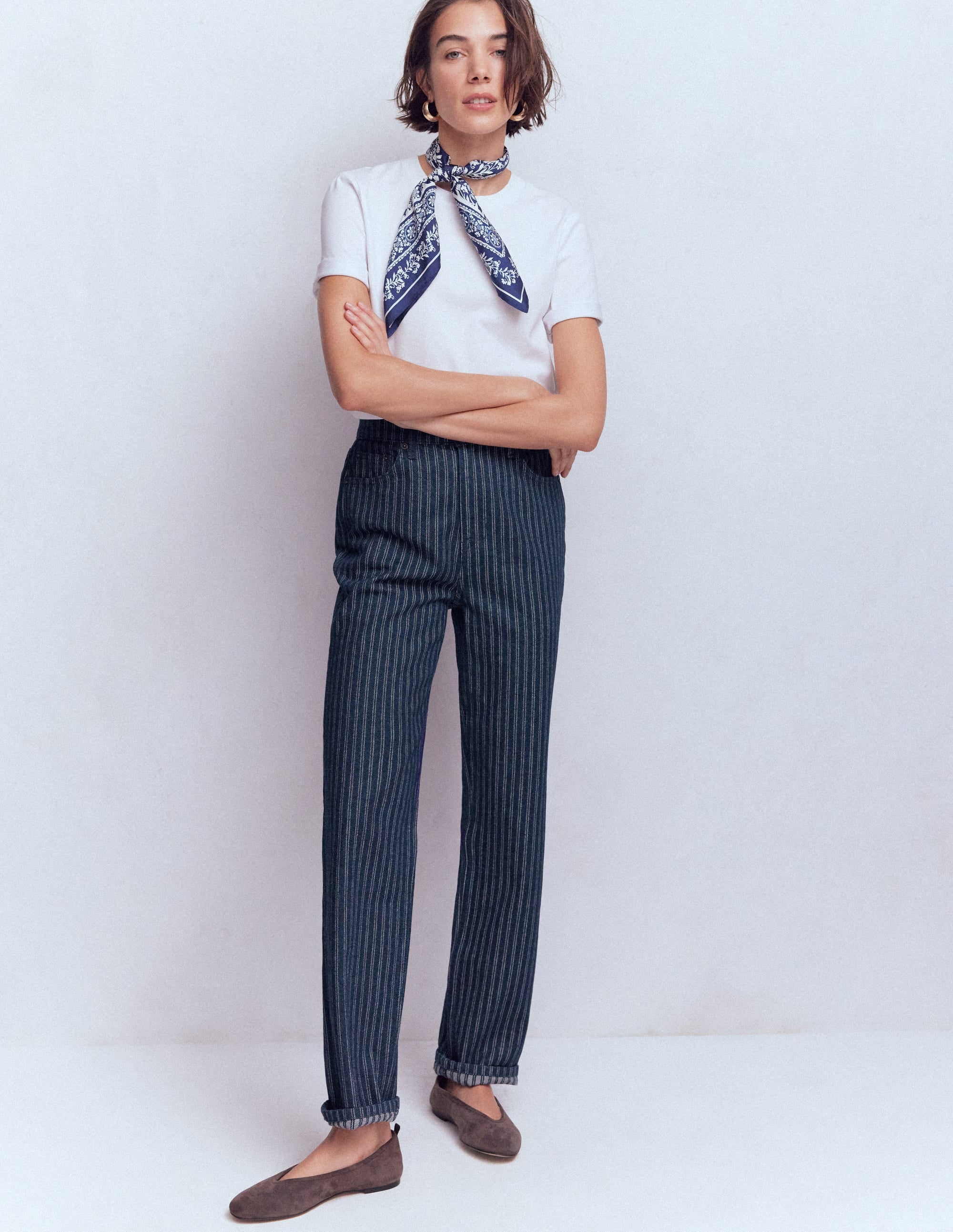 Jeans mit hohem Bund und geradem Bein-Denim Streifen