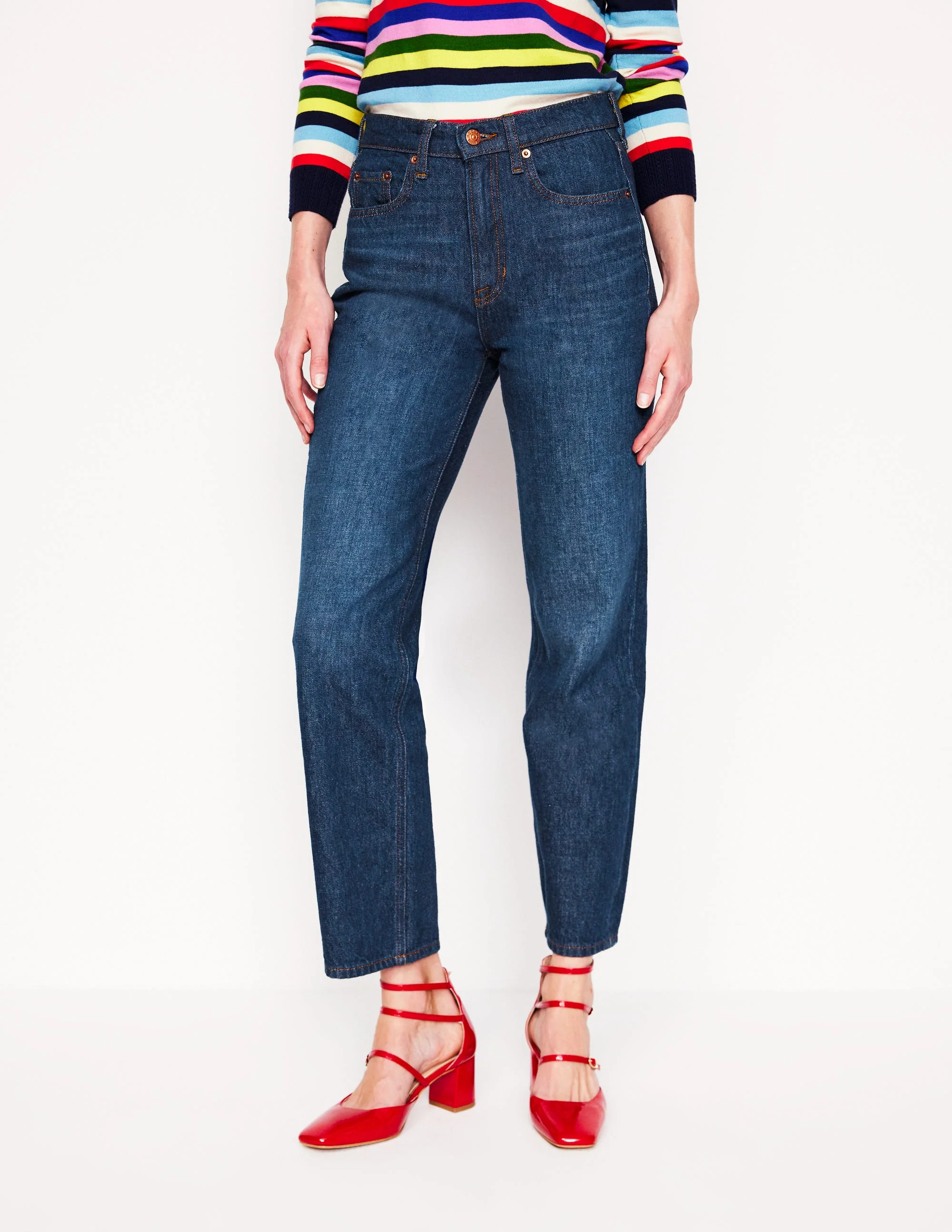 Jeans mit hohem Bund und geradem Bein-Dunkel Denim - Image 5