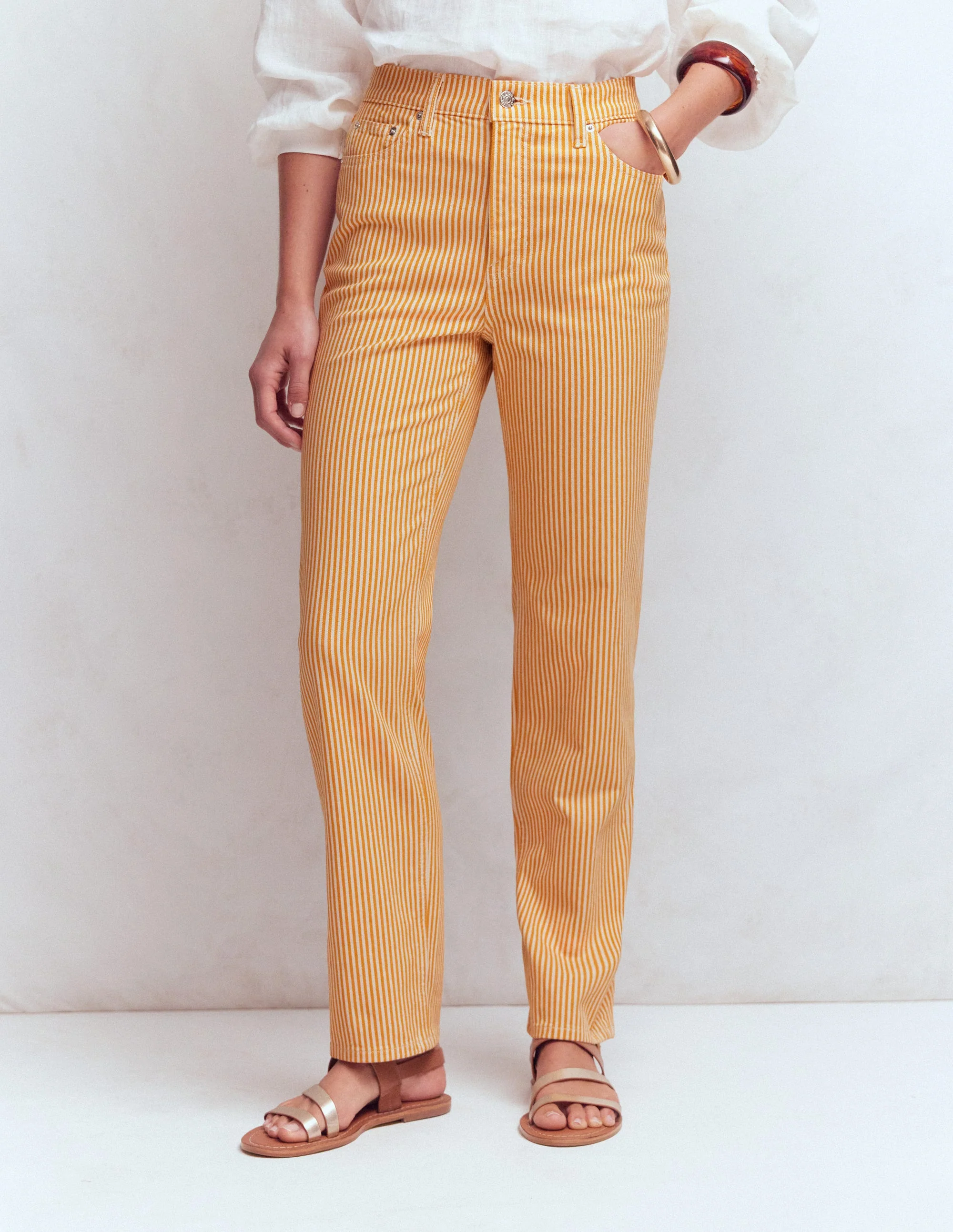 Jeans mit hohem Bund und geradem Bein-Gelb Streifen - Image 4