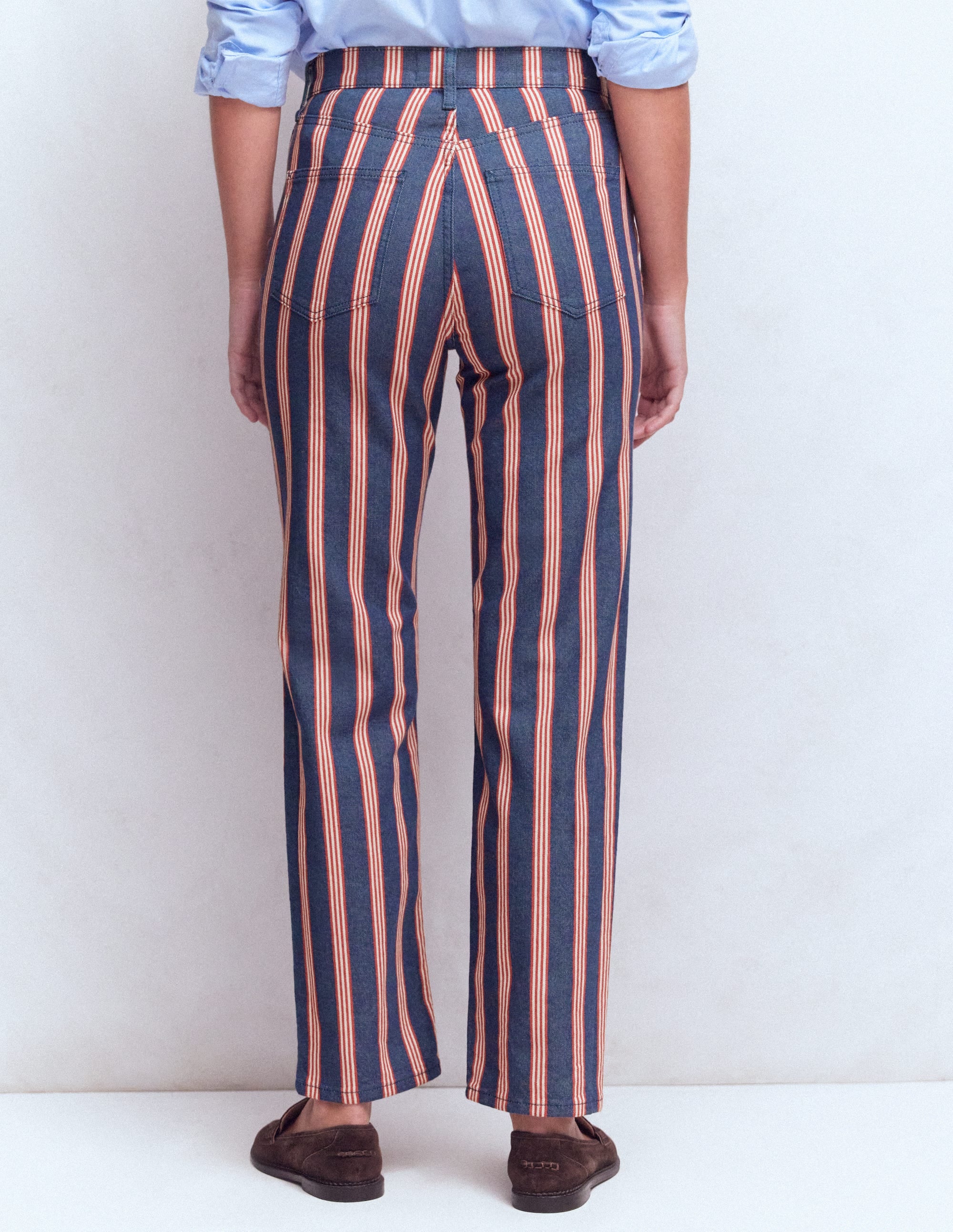 Jeans mit hohem Bund und geradem Bein-Marineblau & Rot Streifen - Image 3