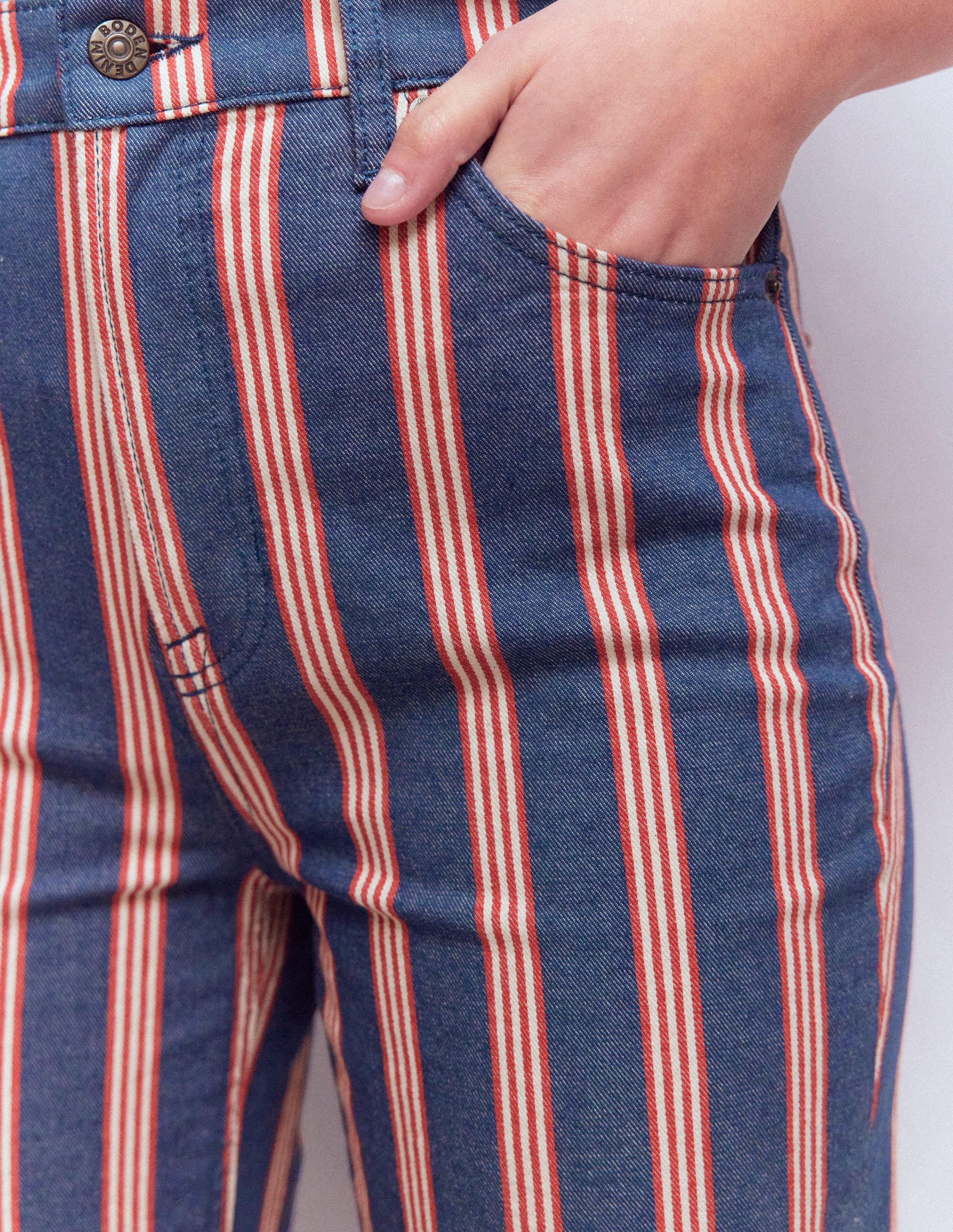 Jeans mit hohem Bund und geradem Bein-Marineblau & Rot Streifen - Image 5