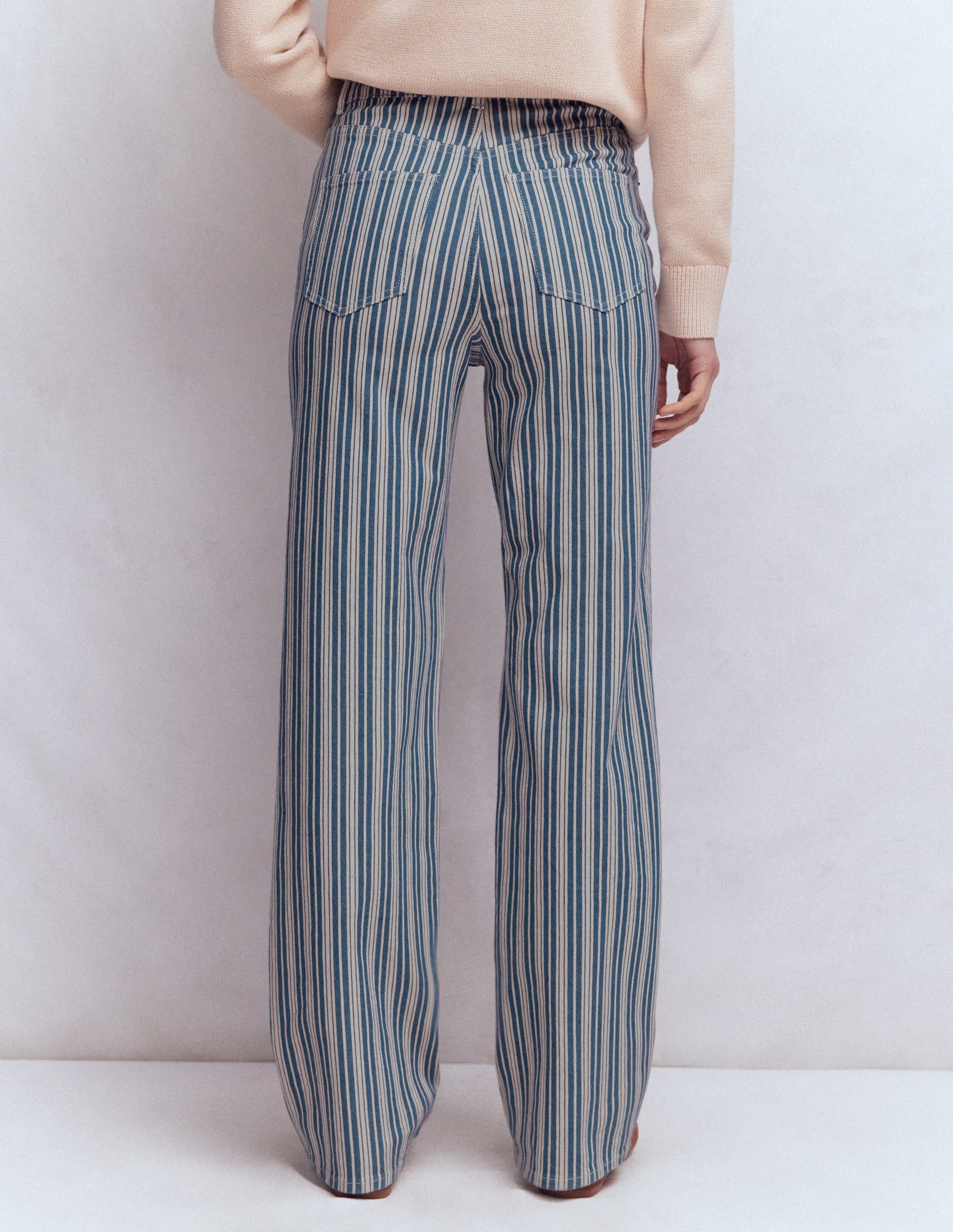 Jeans mit hohem Bund und geradem, weitem Bein-Blau Streifen - Image 3
