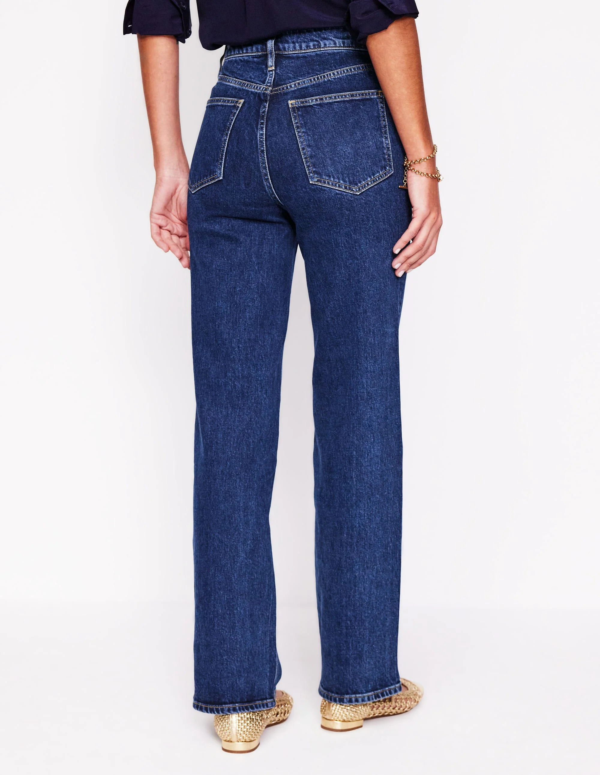 Jeans mit hohem Bund und geradem, weitem Bein-Dunkles Indigo - Image 4