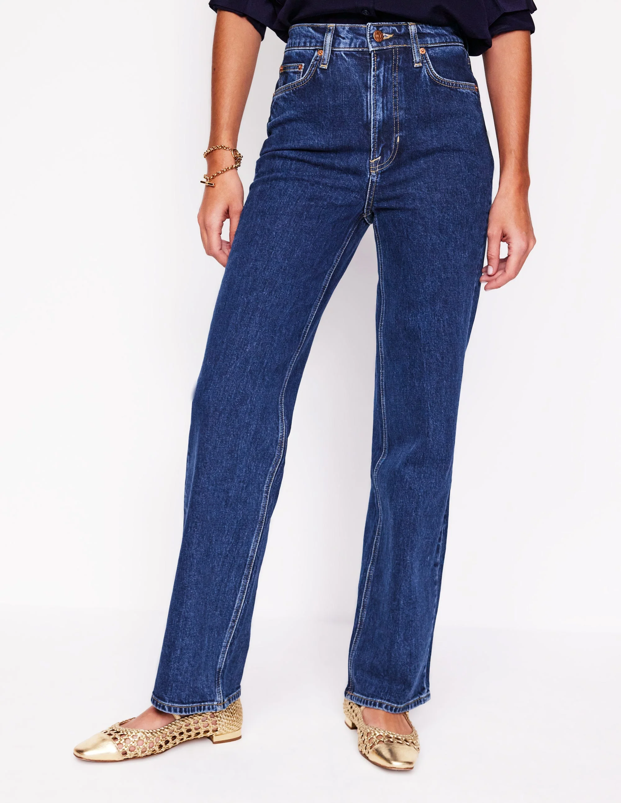 Jeans mit hohem Bund und geradem, weitem Bein-Dunkles Indigo - Image 5