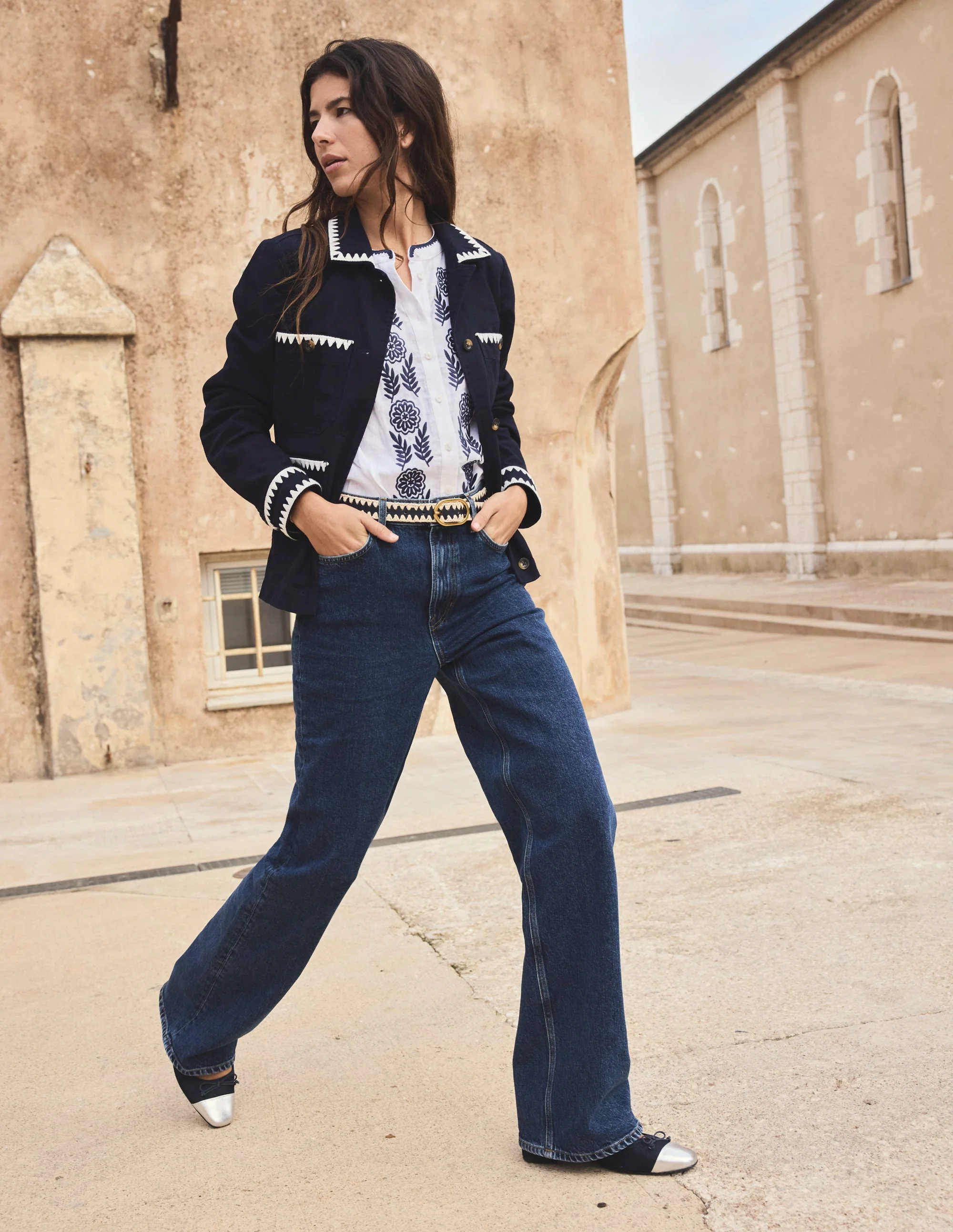 Jeans mit hohem Bund und geradem, weitem Bein-Dunkles Indigo - Image 6