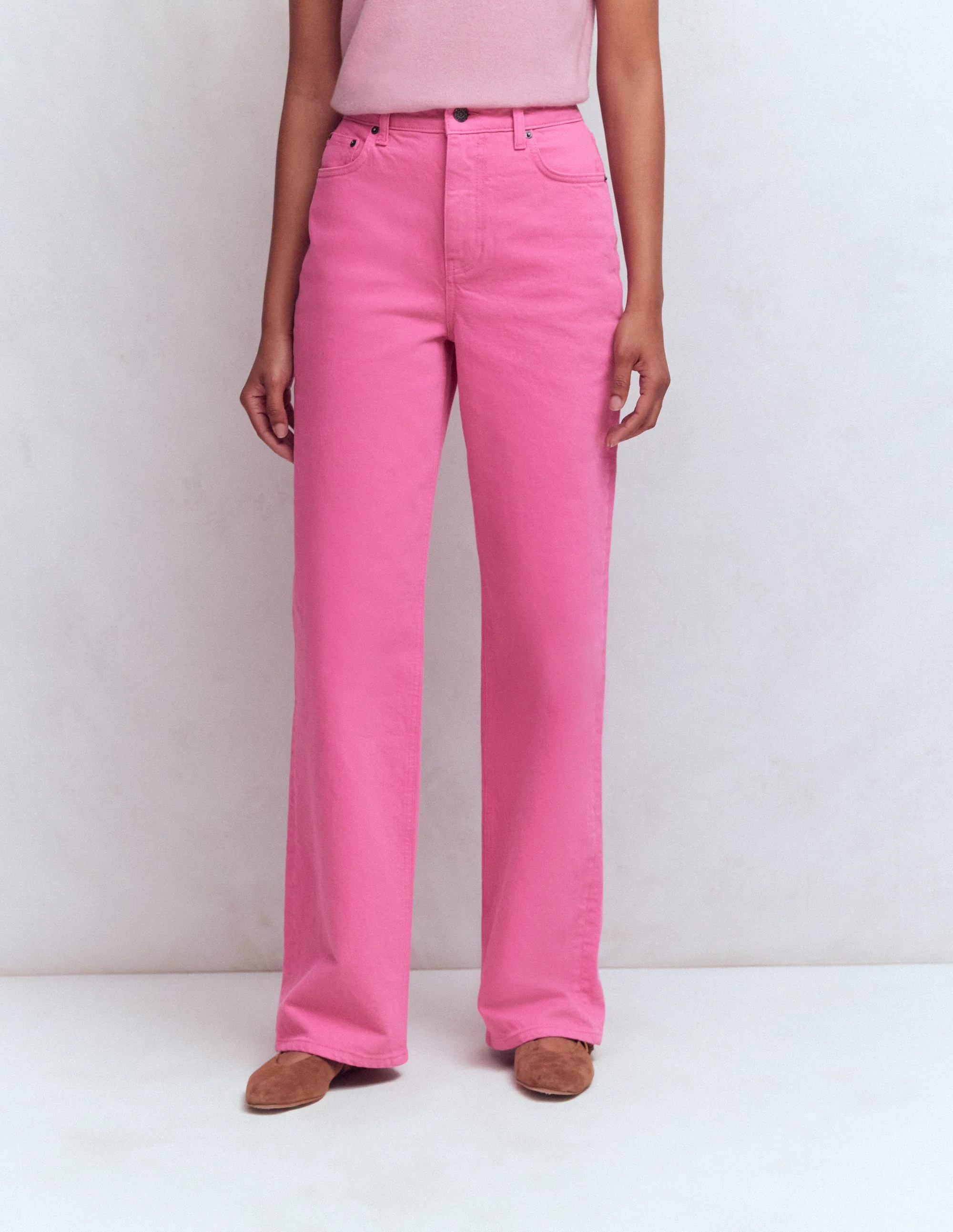 Jeans mit hohem Bund und geradem, weitem Bein-Hellrosa - Image 4