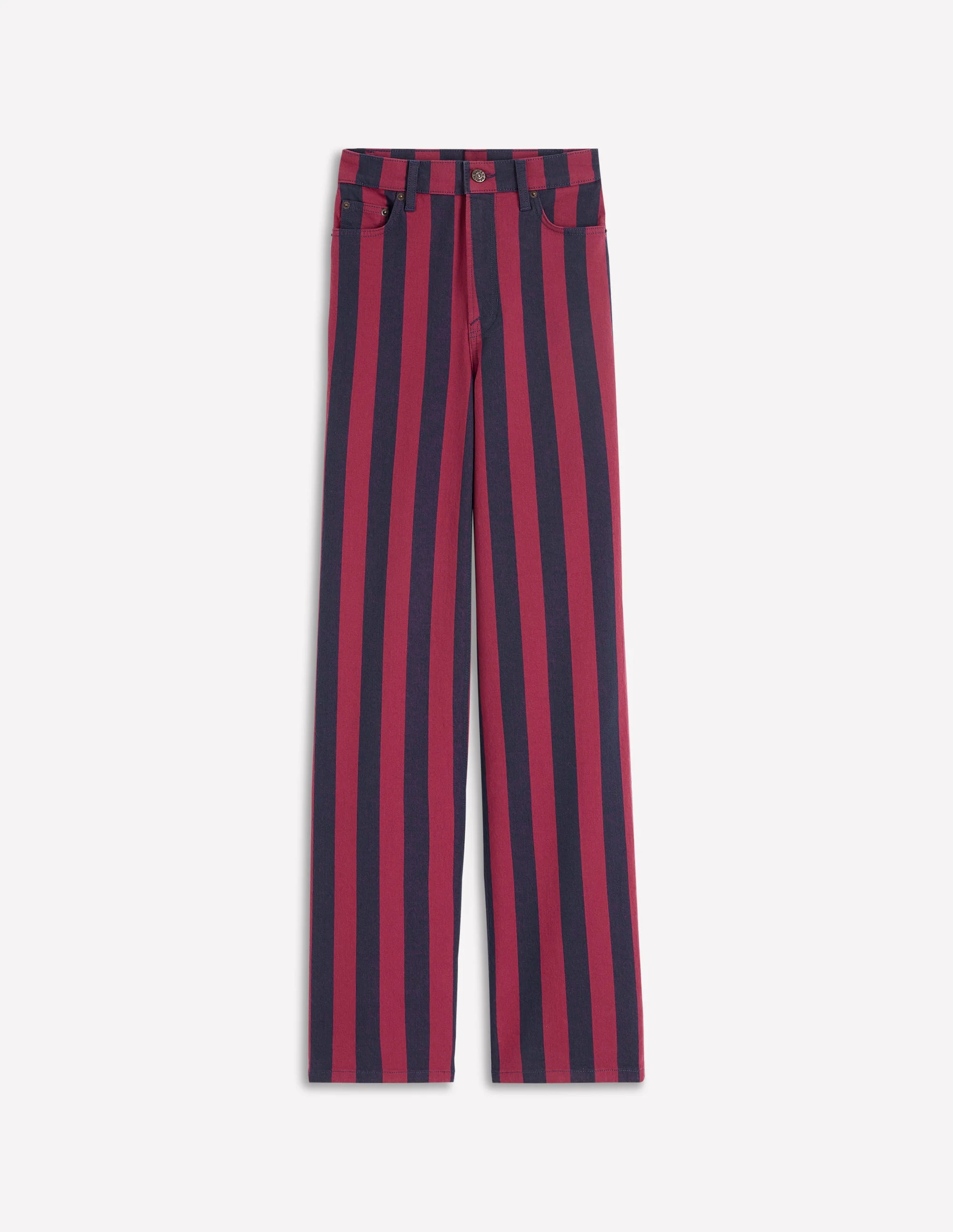 Jeans mit hohem Bund und geradem, weitem Bein-Rot/Navy mit Streifen - Image 6