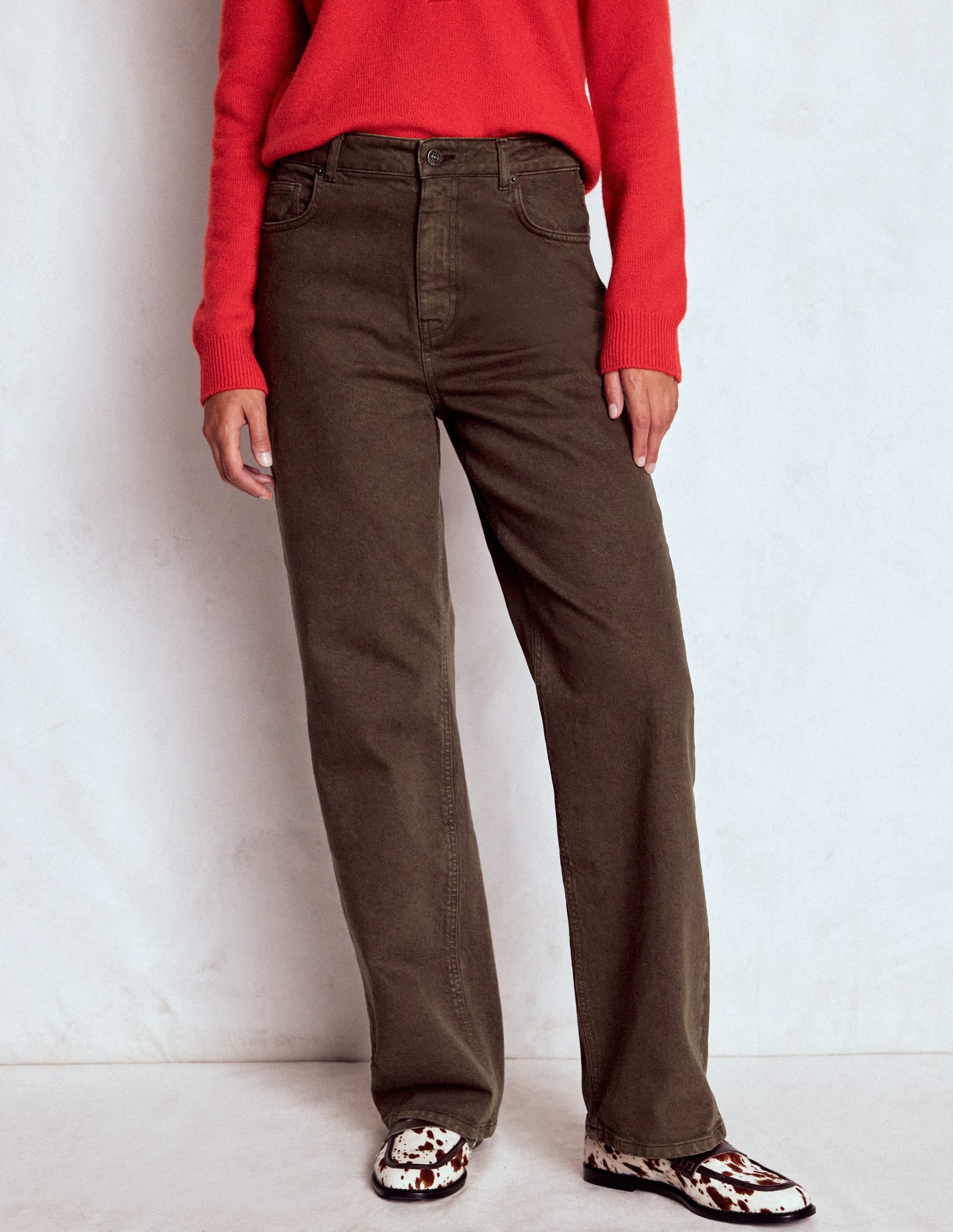 Jeans mit hohem Bund und geradem, weitem Bein-Schokoladenbraun