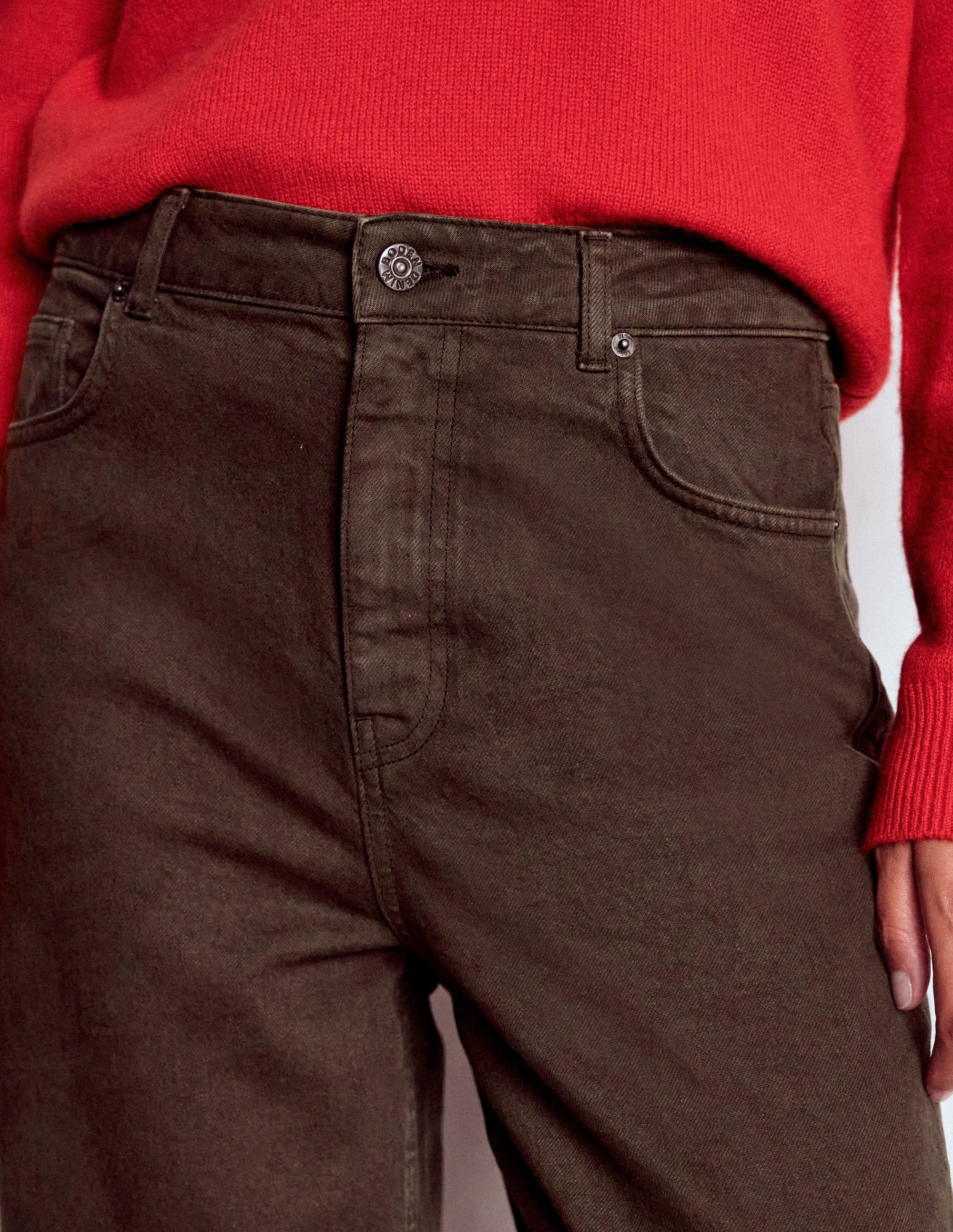 Jeans mit hohem Bund und geradem, weitem Bein-Schokoladenbraun - Image 4