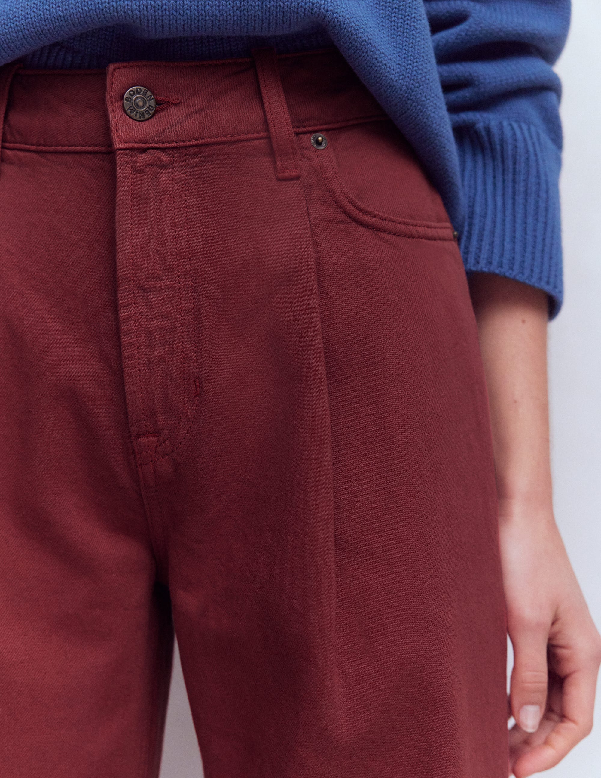 Jeans mit hohem Bund, weitem Bein und Faltendetail-Braun-Orange - Image 5