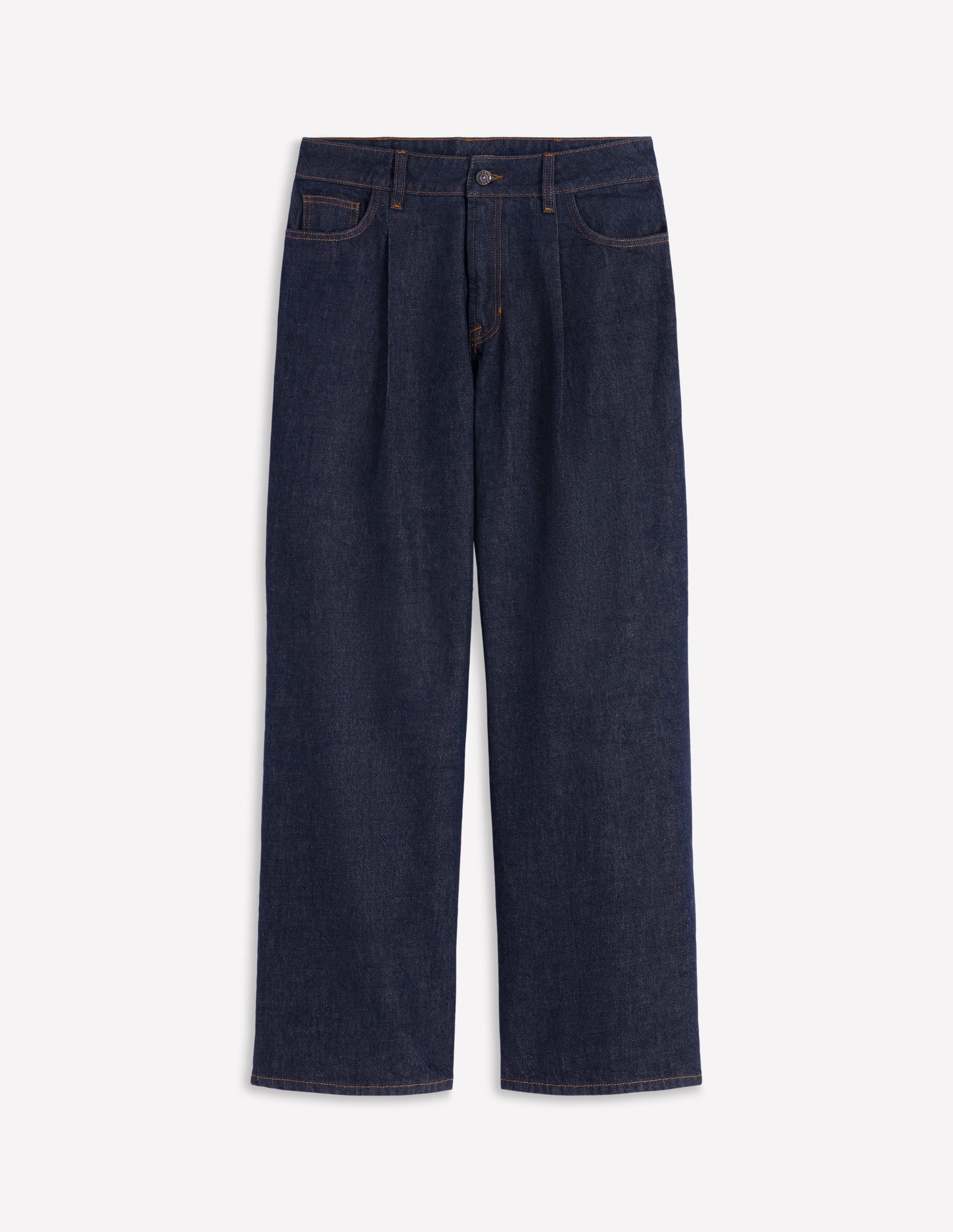 Jeans mit hohem Bund, weitem Bein und Faltendetail-Indigo Waschung - Image 6