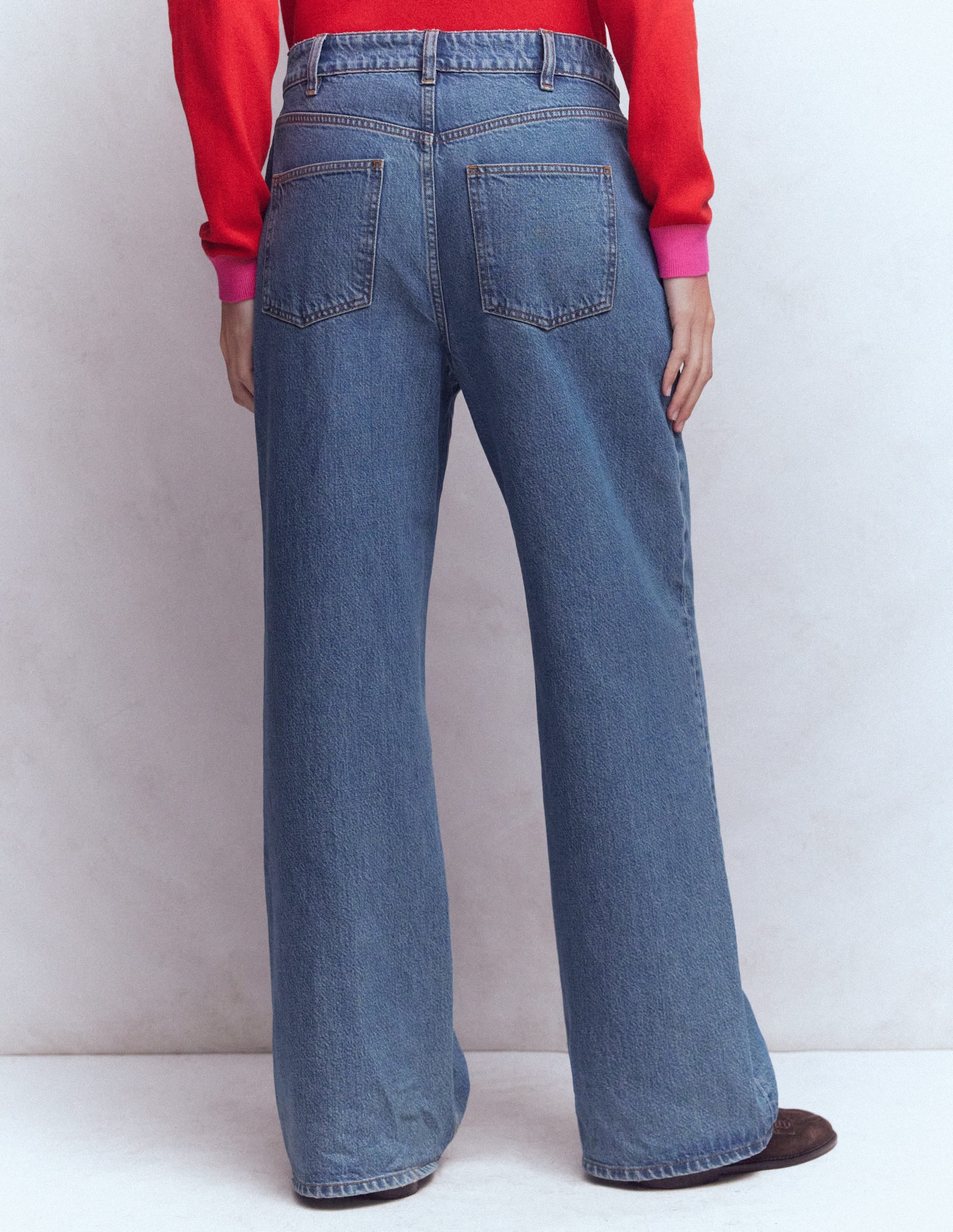 Jeans mit hohem Bund, weitem Bein und Faltendetail-Medium Vintage - Image 3
