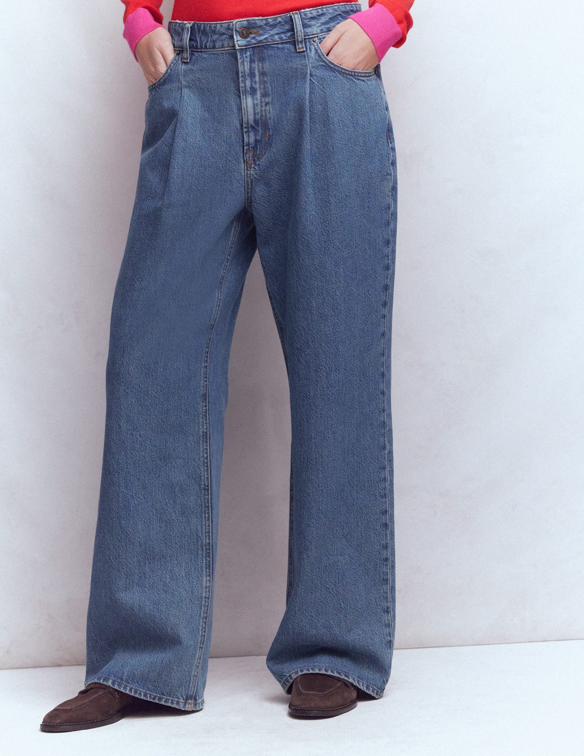 Jeans mit hohem Bund, weitem Bein und Faltendetail-Medium Vintage - Image 4