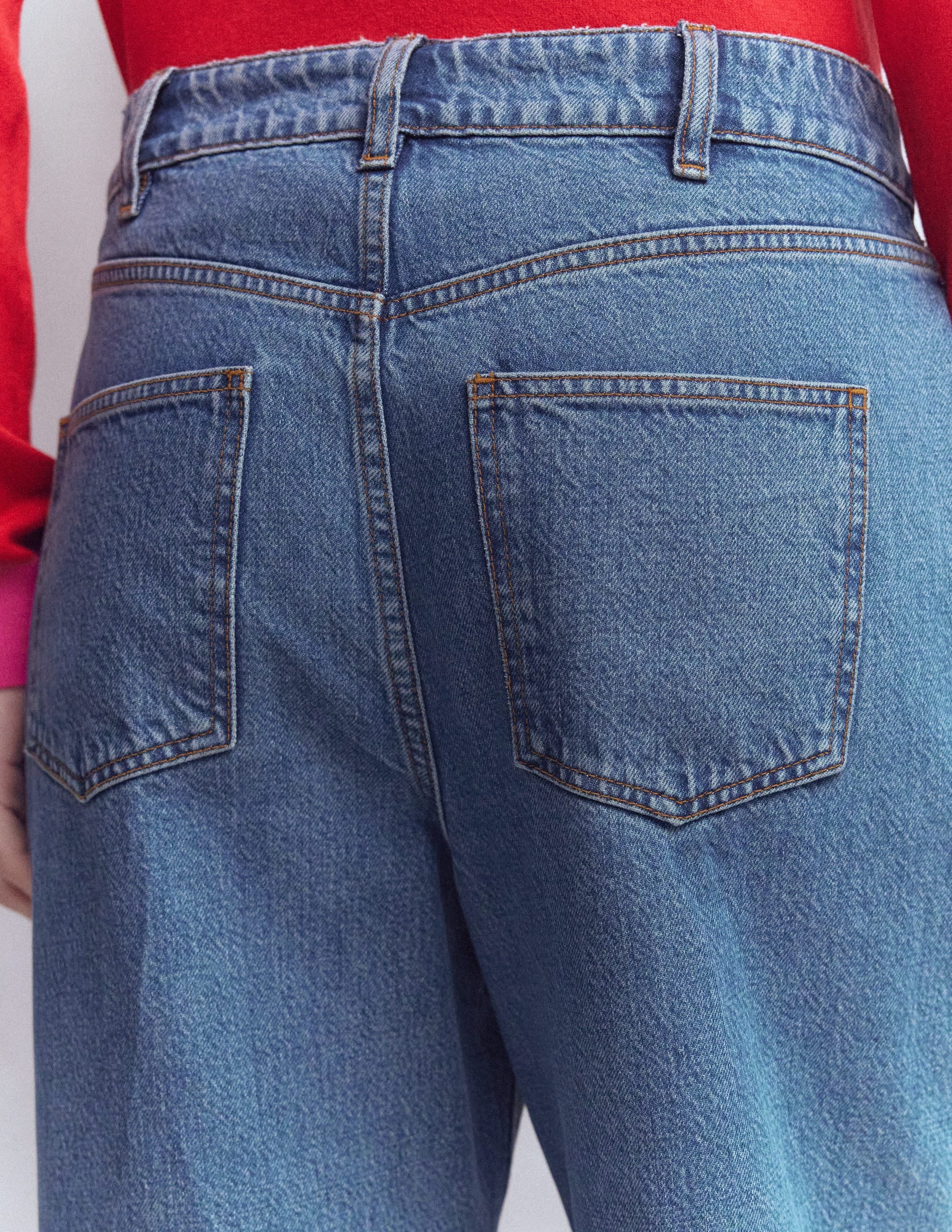 Jeans mit hohem Bund, weitem Bein und Faltendetail-Medium Vintage - Image 5