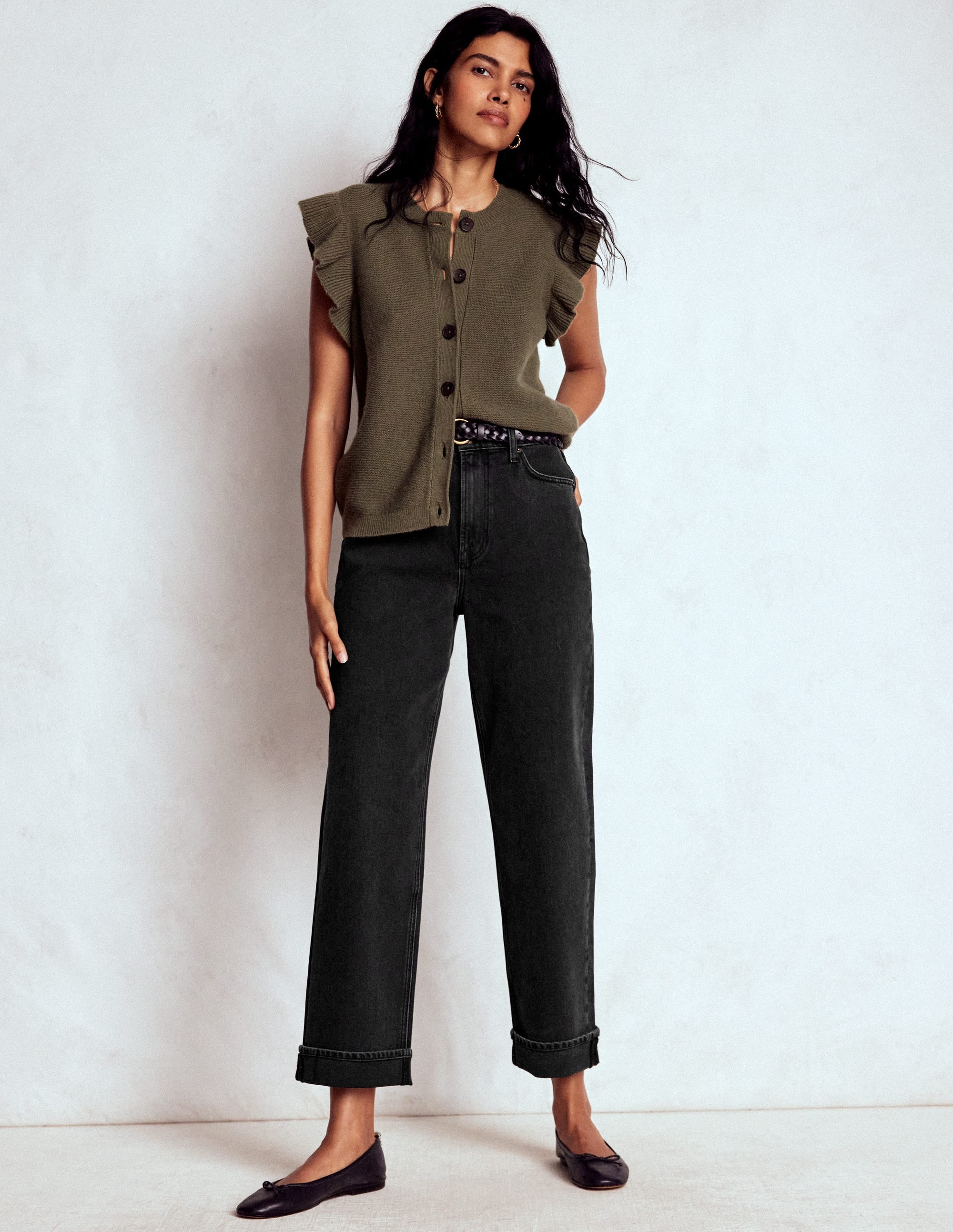 Jeans mit mittelhohem Bund und geradem Bein-Verwaschenes Schwarz