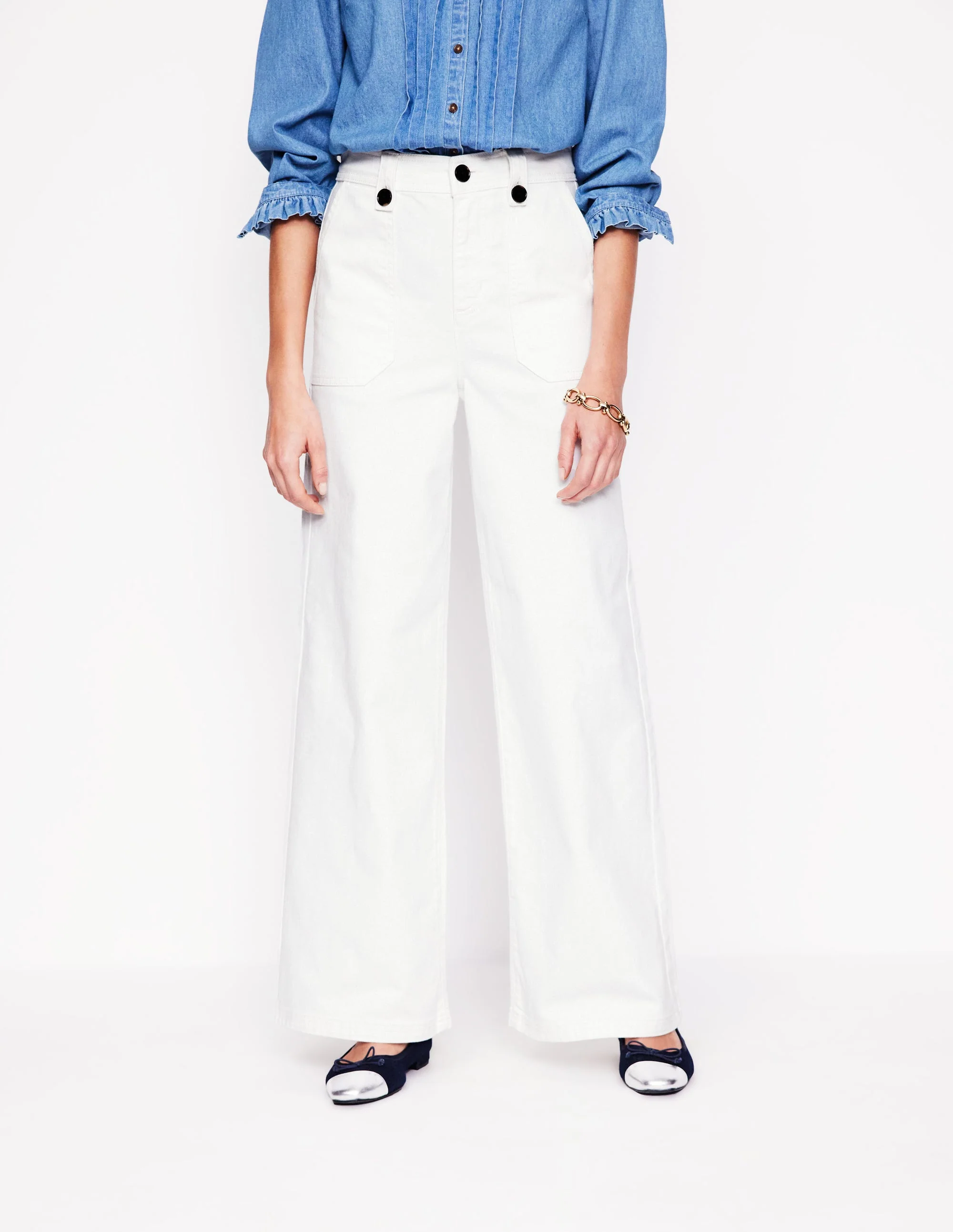 Jeans mit mittelhohem Bund und Knopfdetail-Aristocratic Blue - Image 4