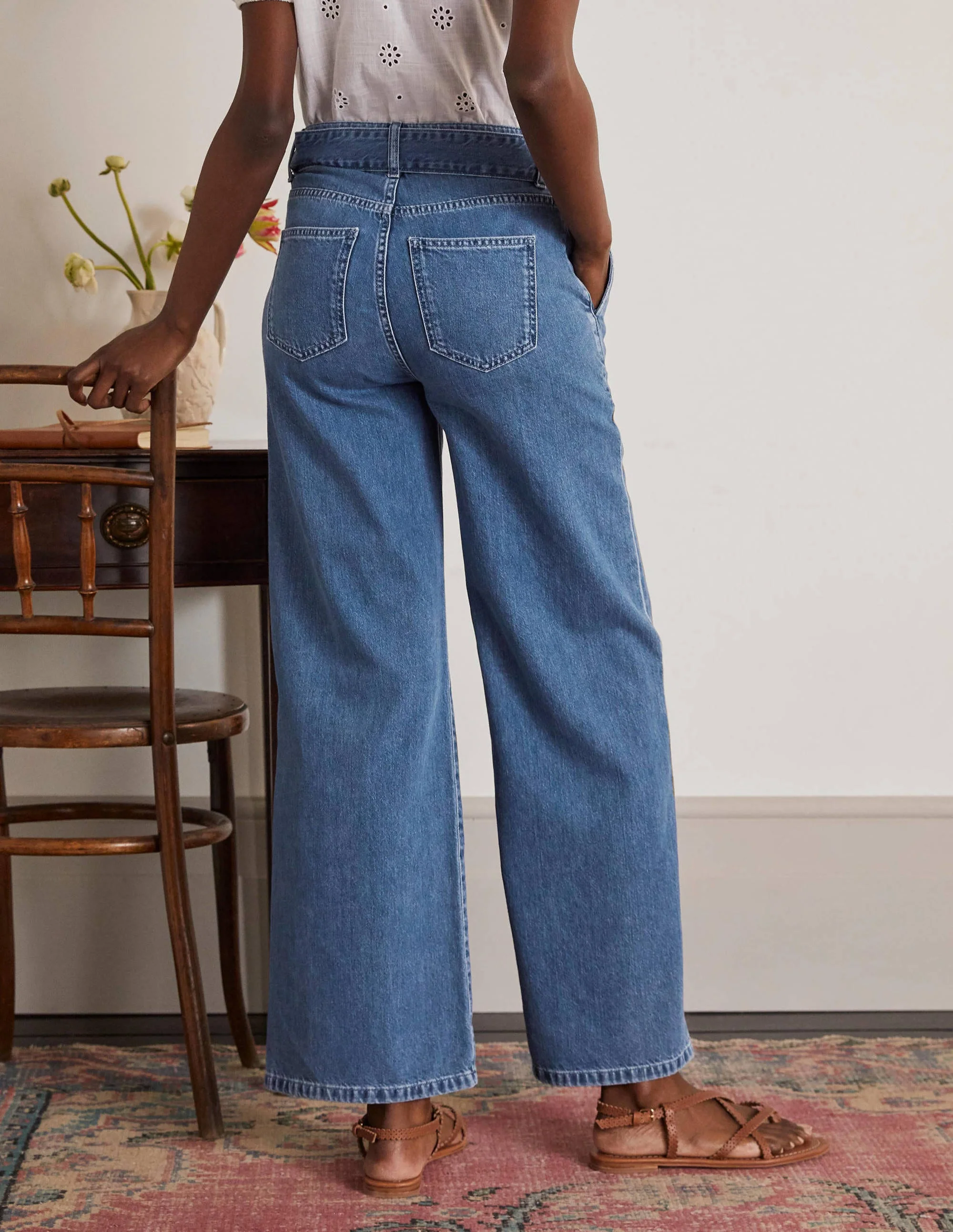 Jeans mit weitem Bein und Gürtel-Helles Vintageblau - Image 2
