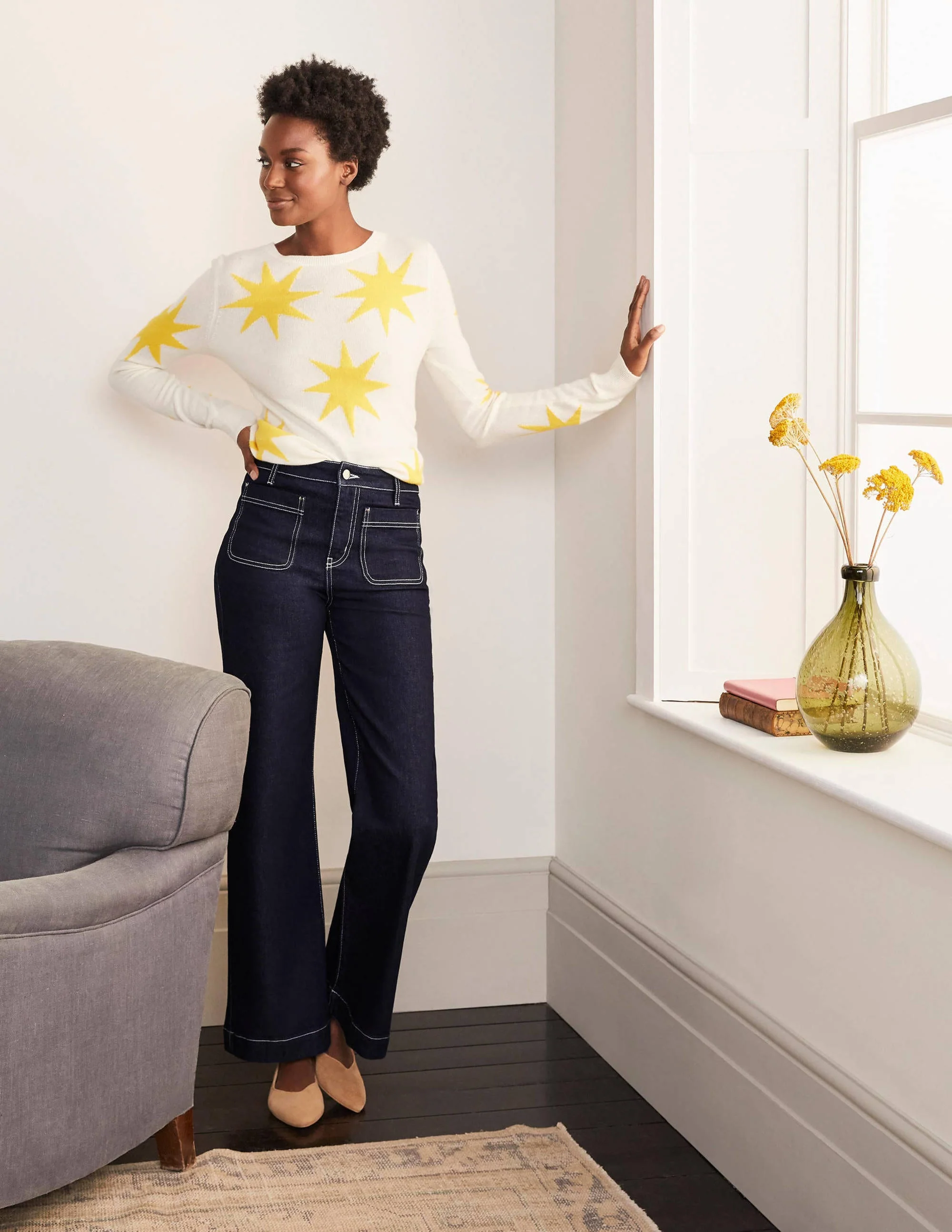 Jeans mit weitem Bein und Taschen-Indigoblau