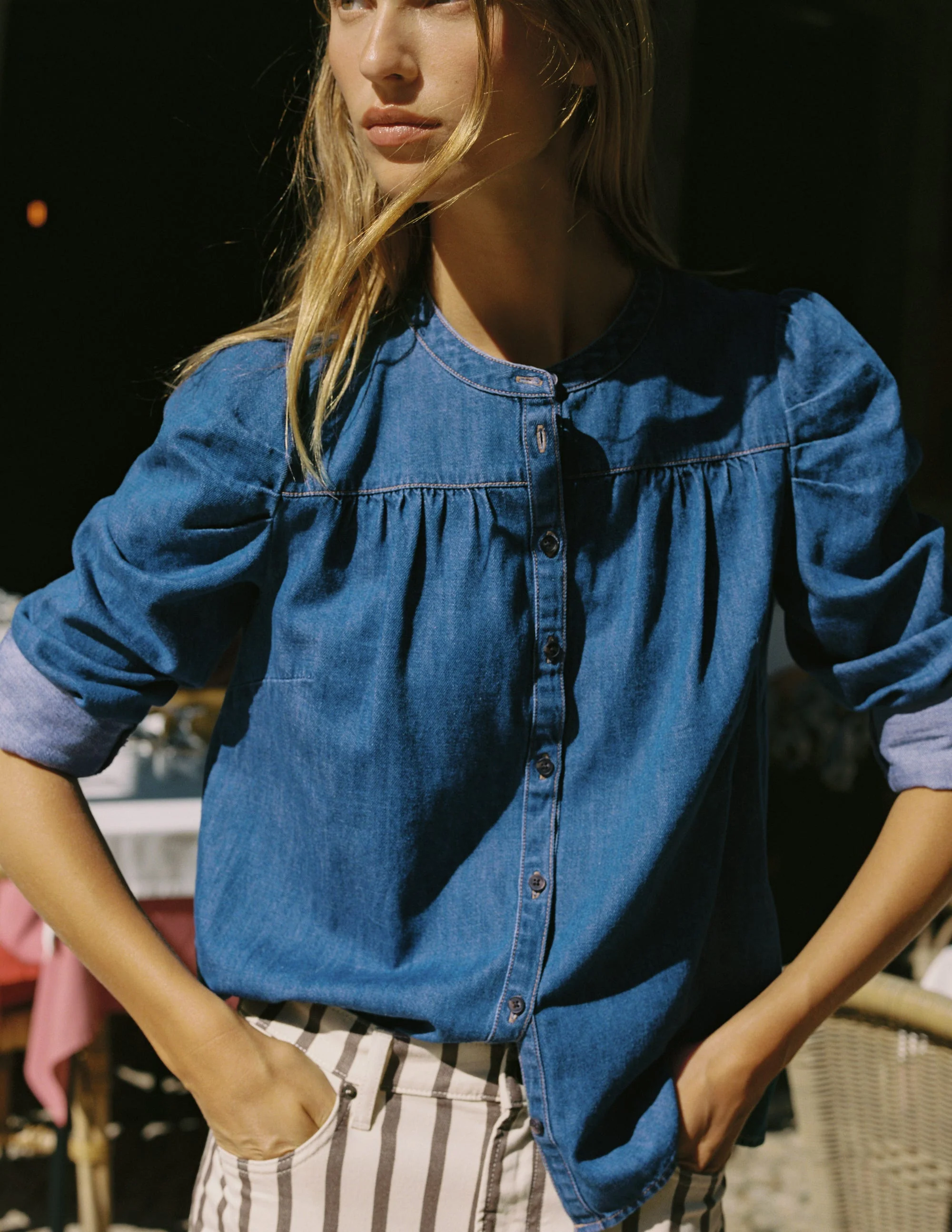 Jeanshemd mit Keulenärmeln-Blau - Image 5