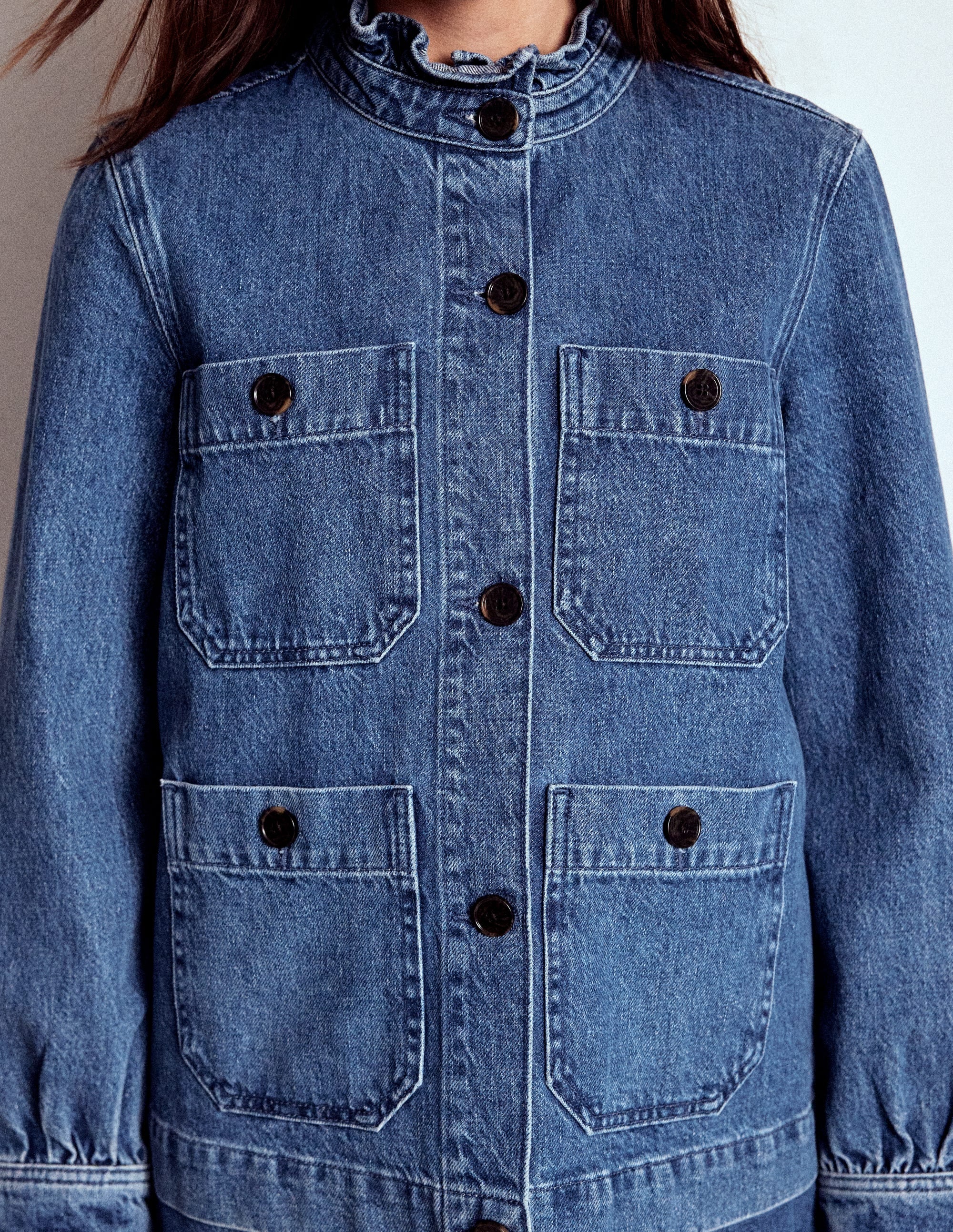 Jeansjacke mit Rüschenkragen-MITTLERE WASCHUNG - Image 5