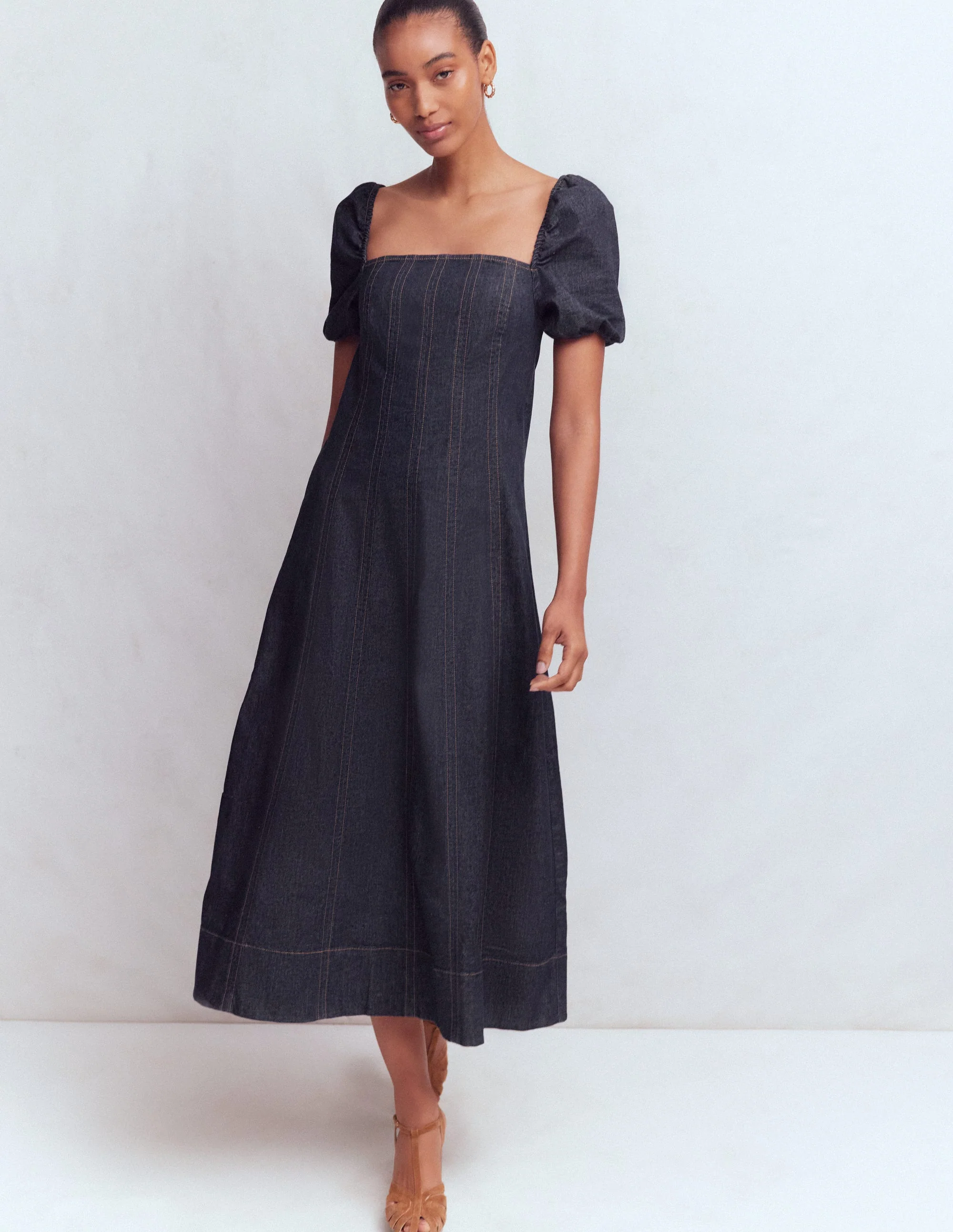 Jeanskleid mit Puffärmeln-Indigo - Image 5