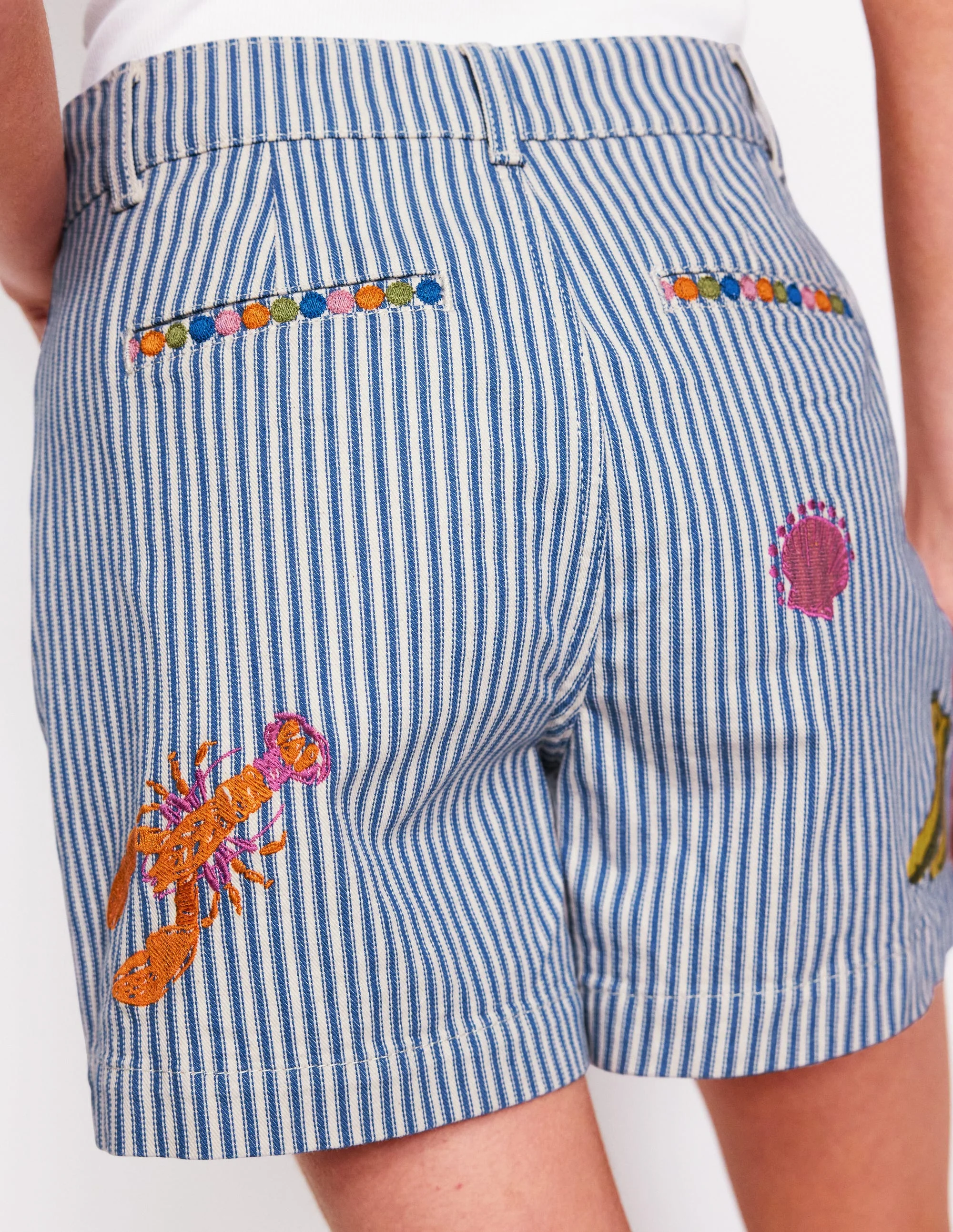 Jeansshorts mit Taschen vorn-Drillich Streifen Stickerei - Image 2