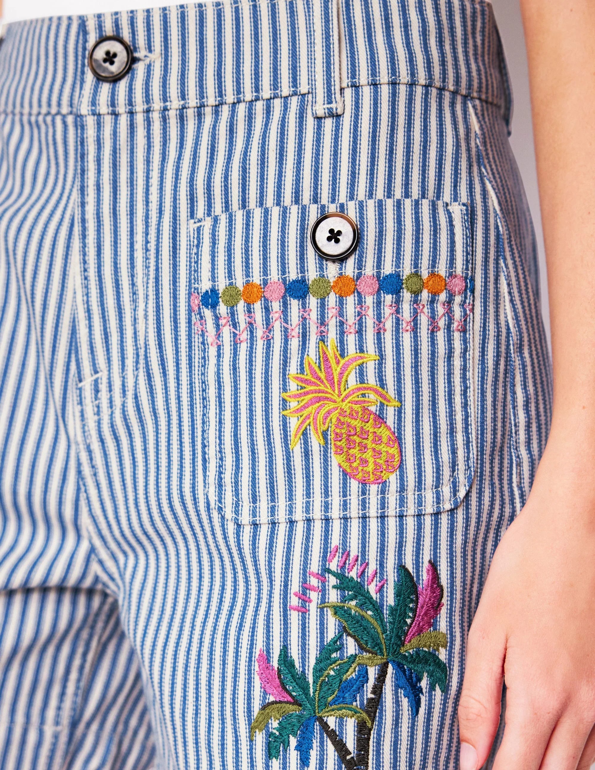 Jeansshorts mit Taschen vorn-Drillich Streifen Stickerei - Image 3