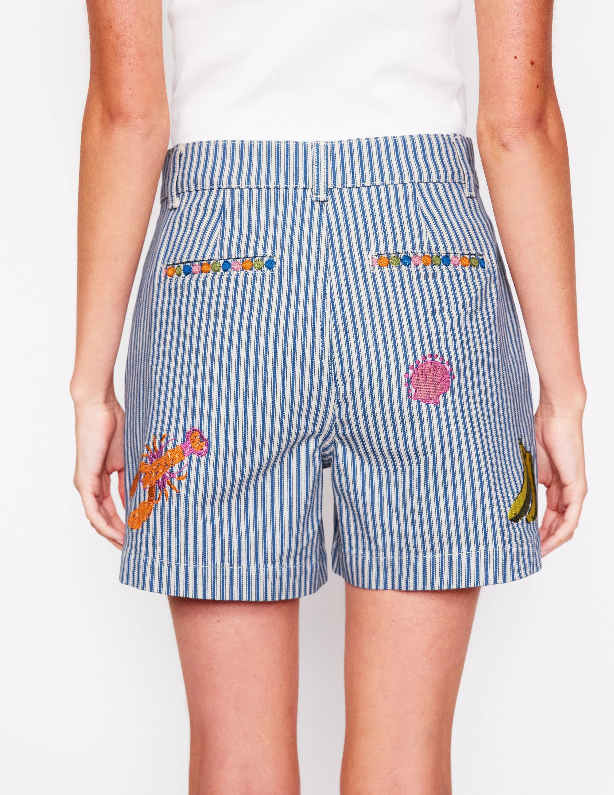 Jeansshorts mit Taschen vorn-Drillich Streifen Stickerei - Image 4