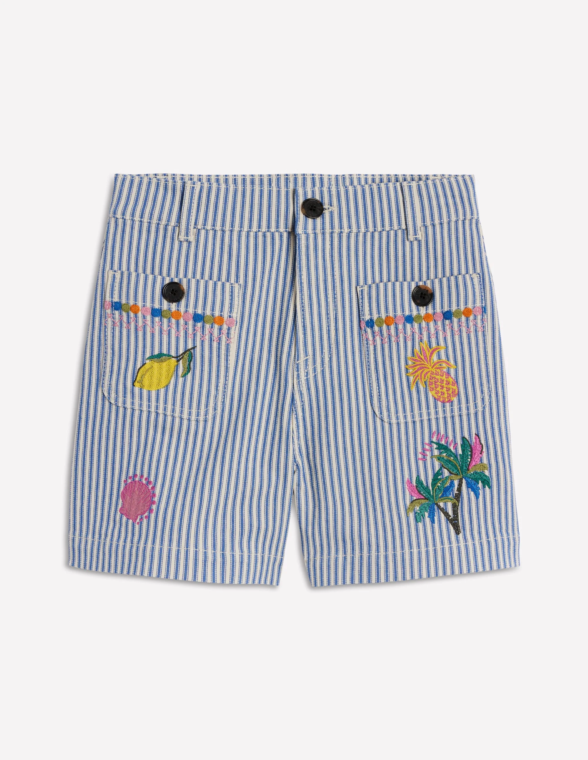 Jeansshorts mit Taschen vorn-Drillich Streifen Stickerei - Image 7