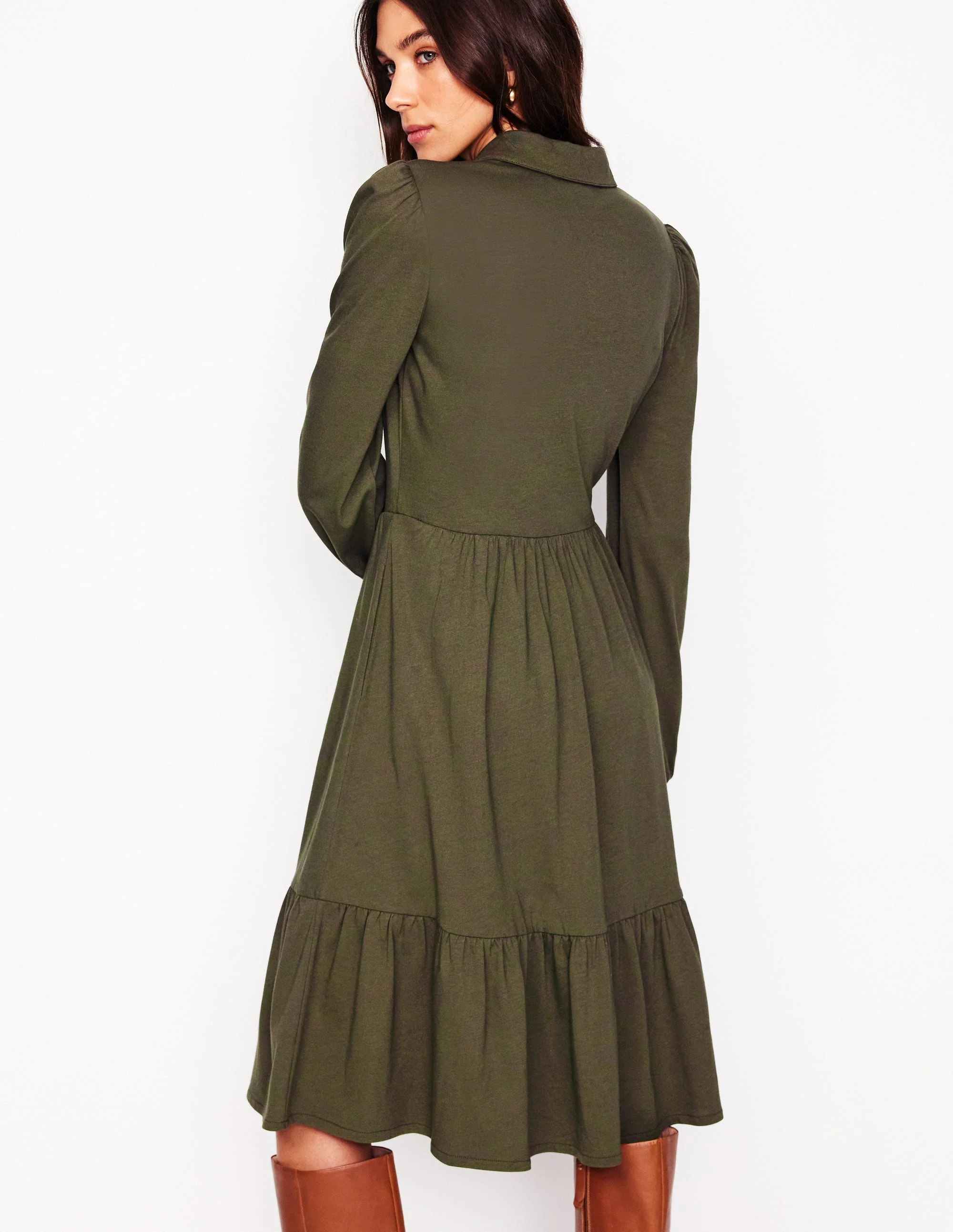 Jemima Gestuftes Jerseykleid-Blasses Khaki - Image 3