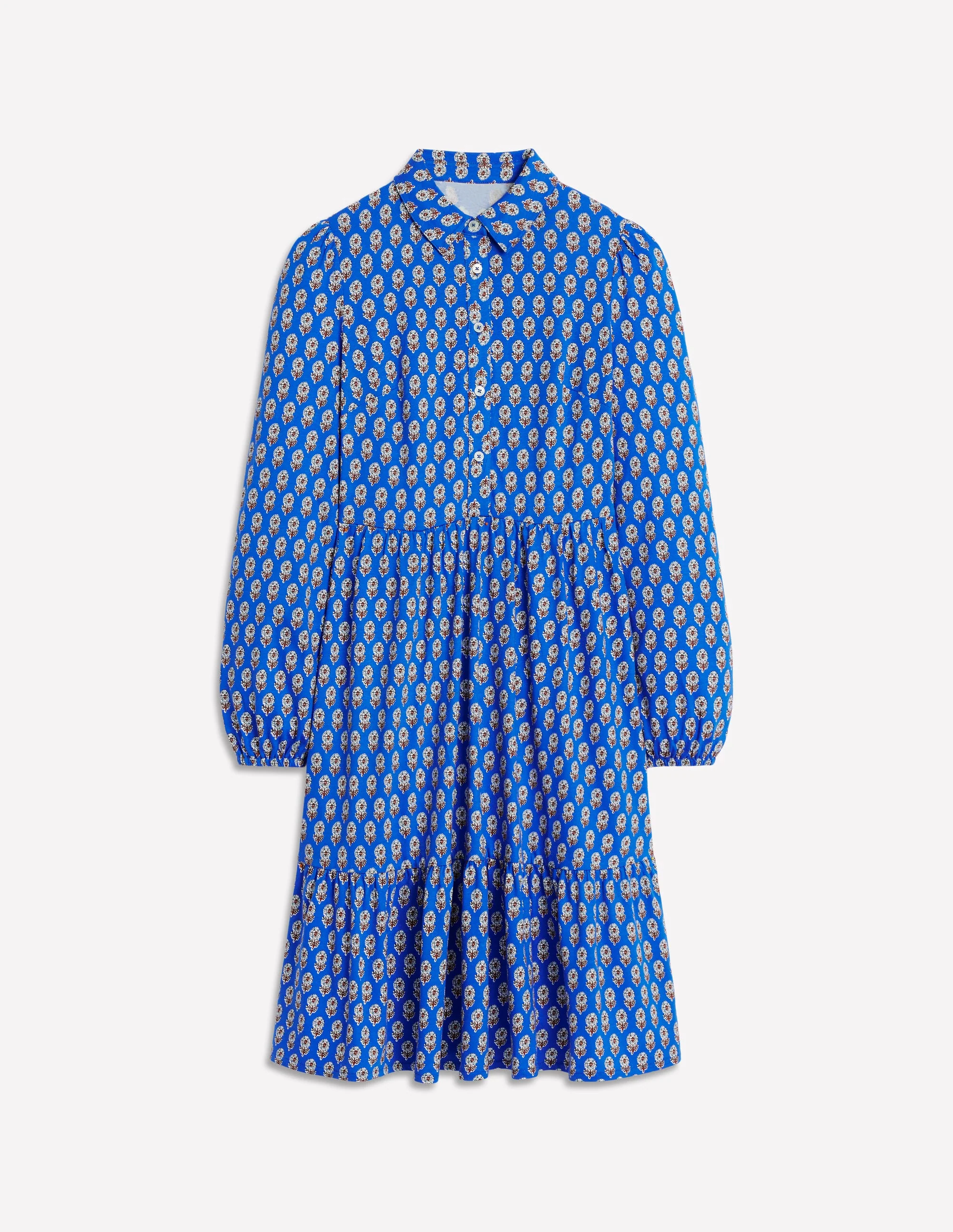 Jemima Gestuftes Jerseykleid-Galerieblau, Kamelienstempel - Image 5