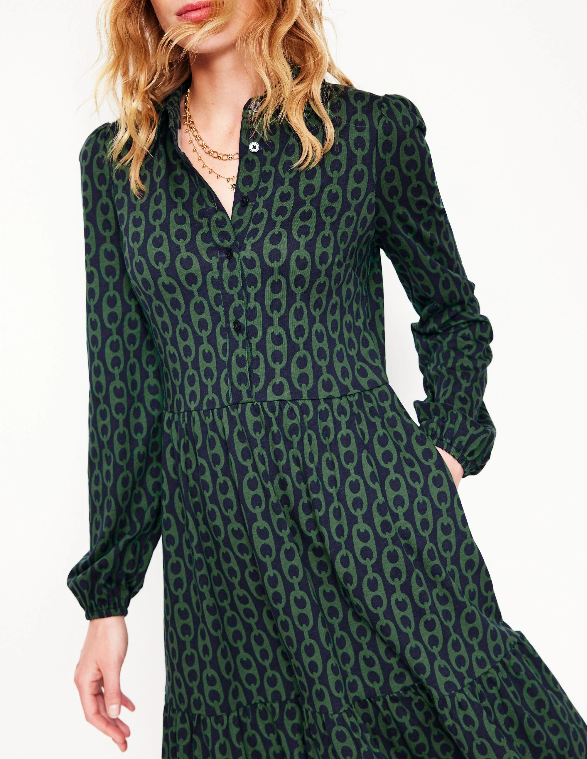 Jemima Gestuftes Jerseykleid-Kiefer, Geo-Kette - Image 2