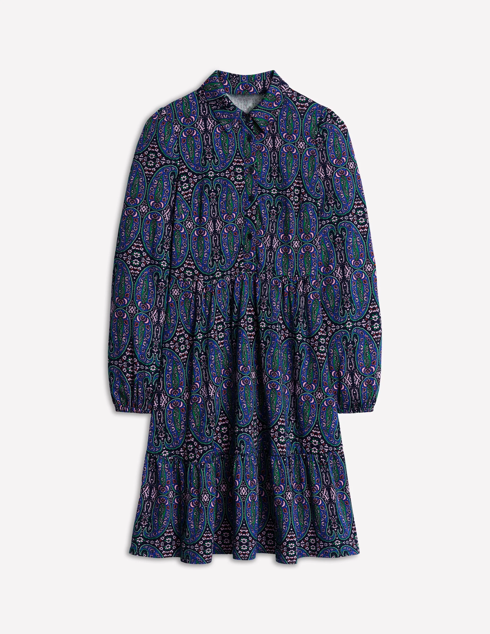 Jemima Gestuftes Jerseykleid-Marineblau, Paisley-Knospen-Variation - Image 6