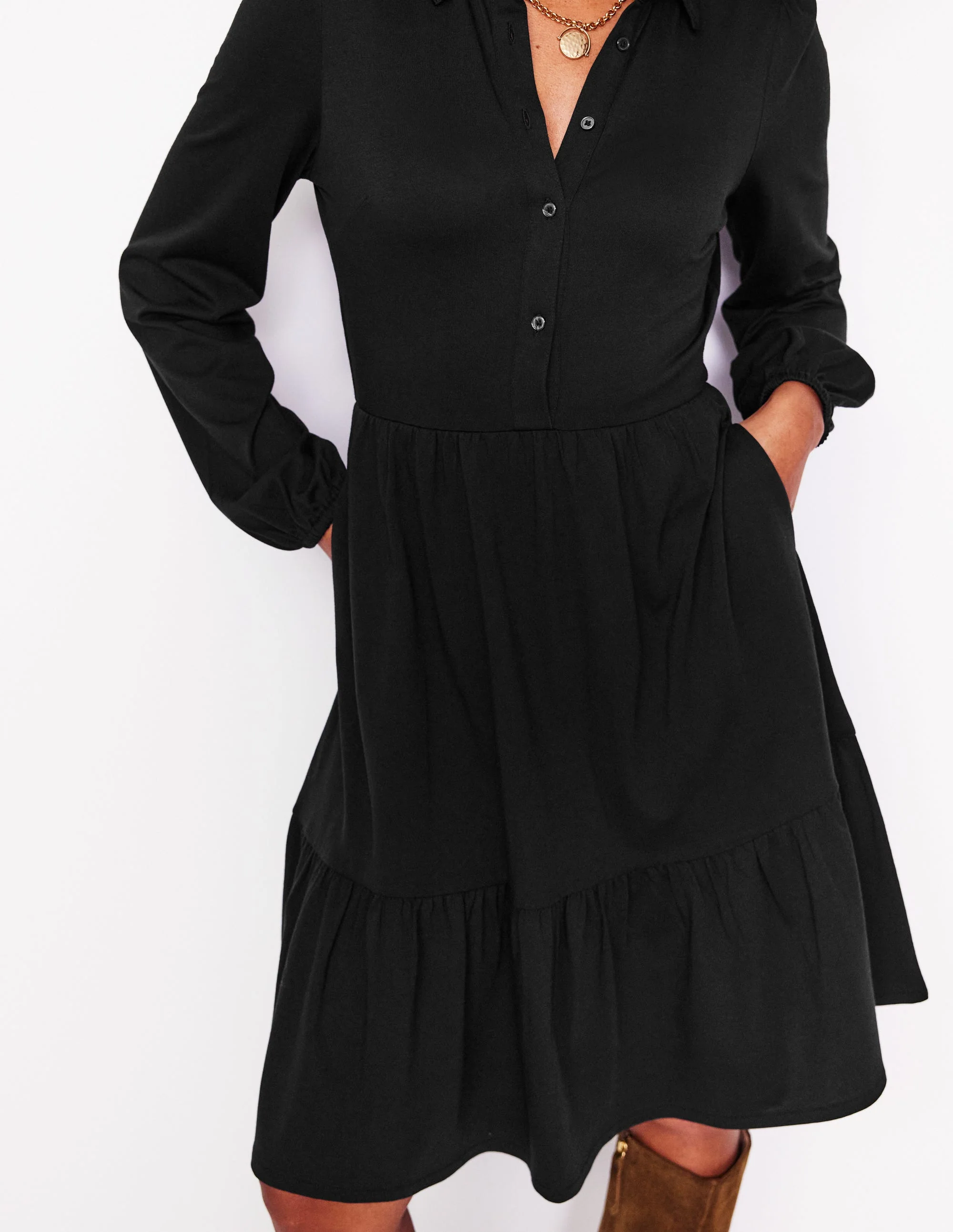 Jemima Gestuftes Jerseykleid-Schwarz - Image 2