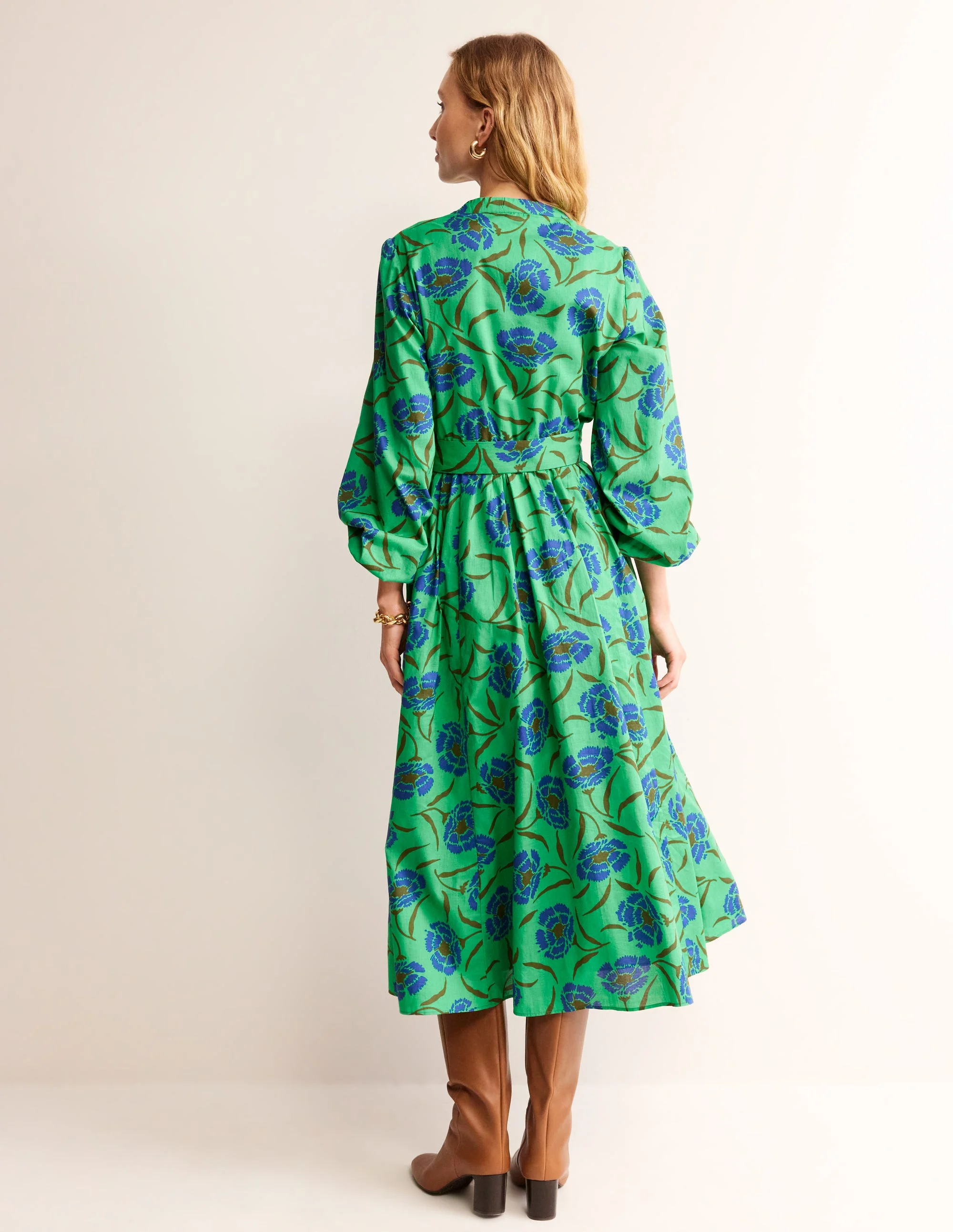 Jen Baumwoll-Midikleid-Ming-Grün, Pfingstrosenzweig - Image 3