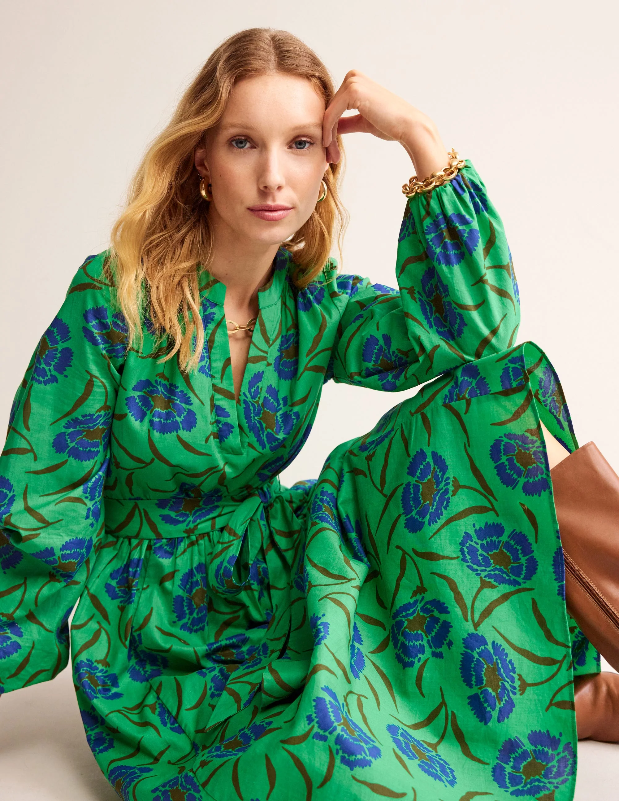 Jen Baumwoll-Midikleid-Ming-Grün, Pfingstrosenzweig - Image 4