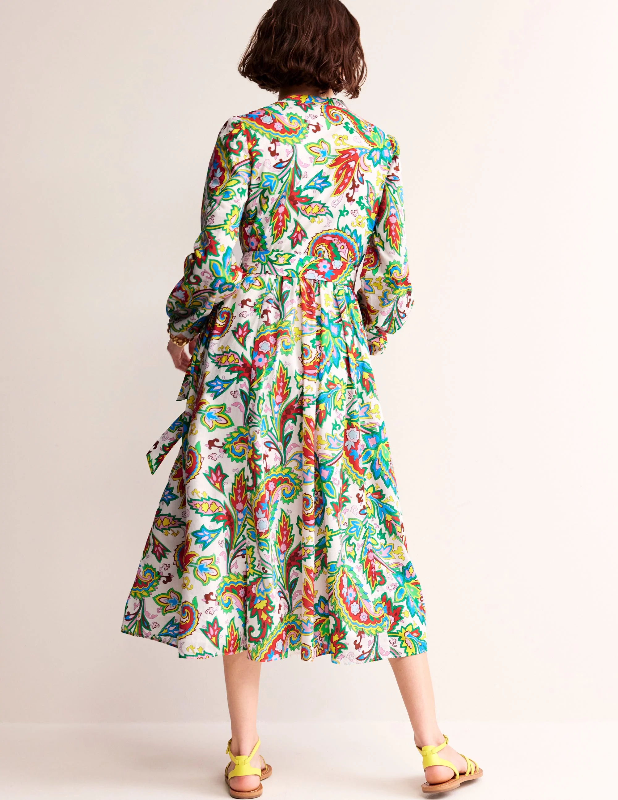 Jen Baumwoll-Midikleid-Naturweiß, Paisley Azurblau Medium - Image 3