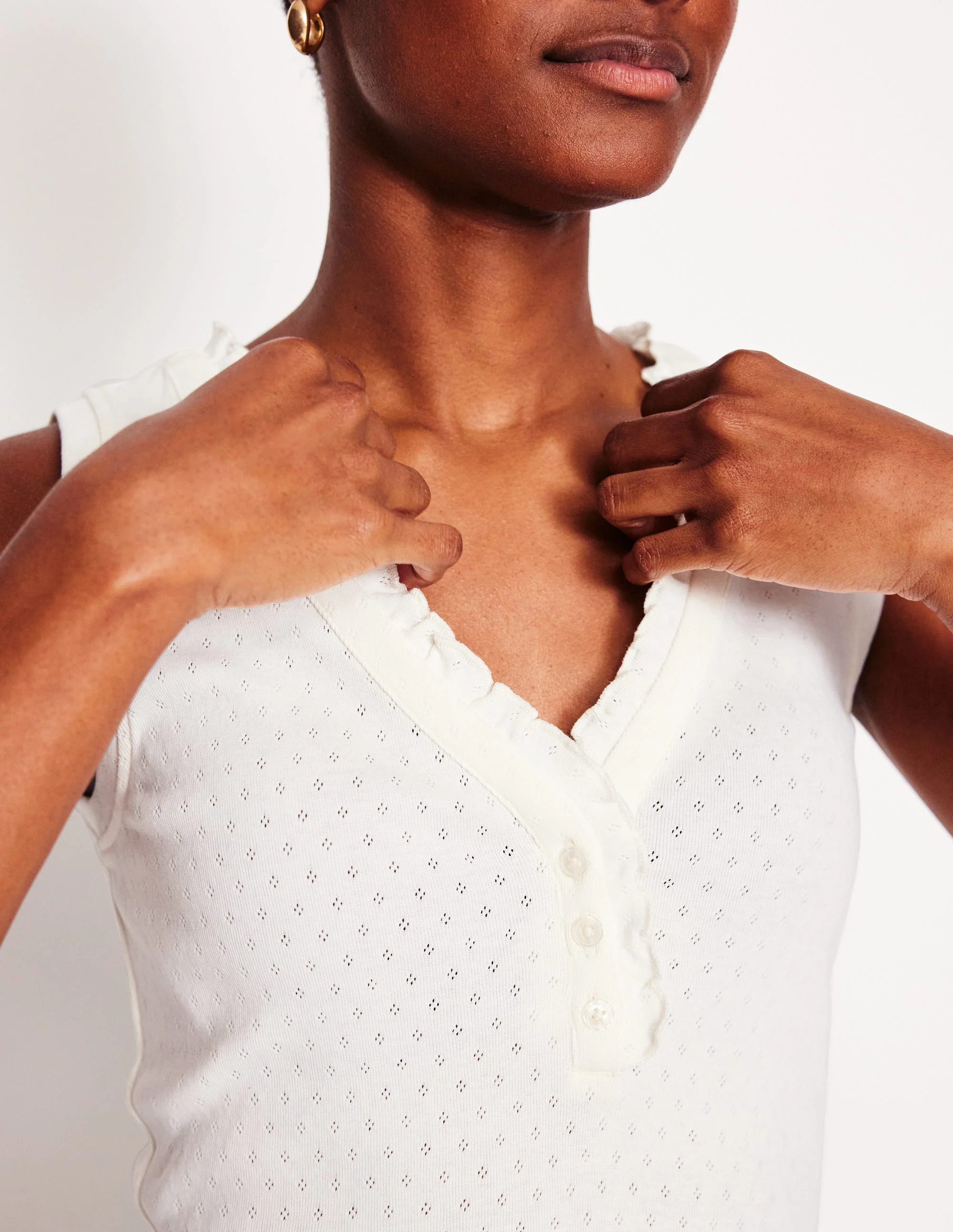 Jersey Henley-Schlafanzugoberteil-Ivory and Navy Spot - Image 2