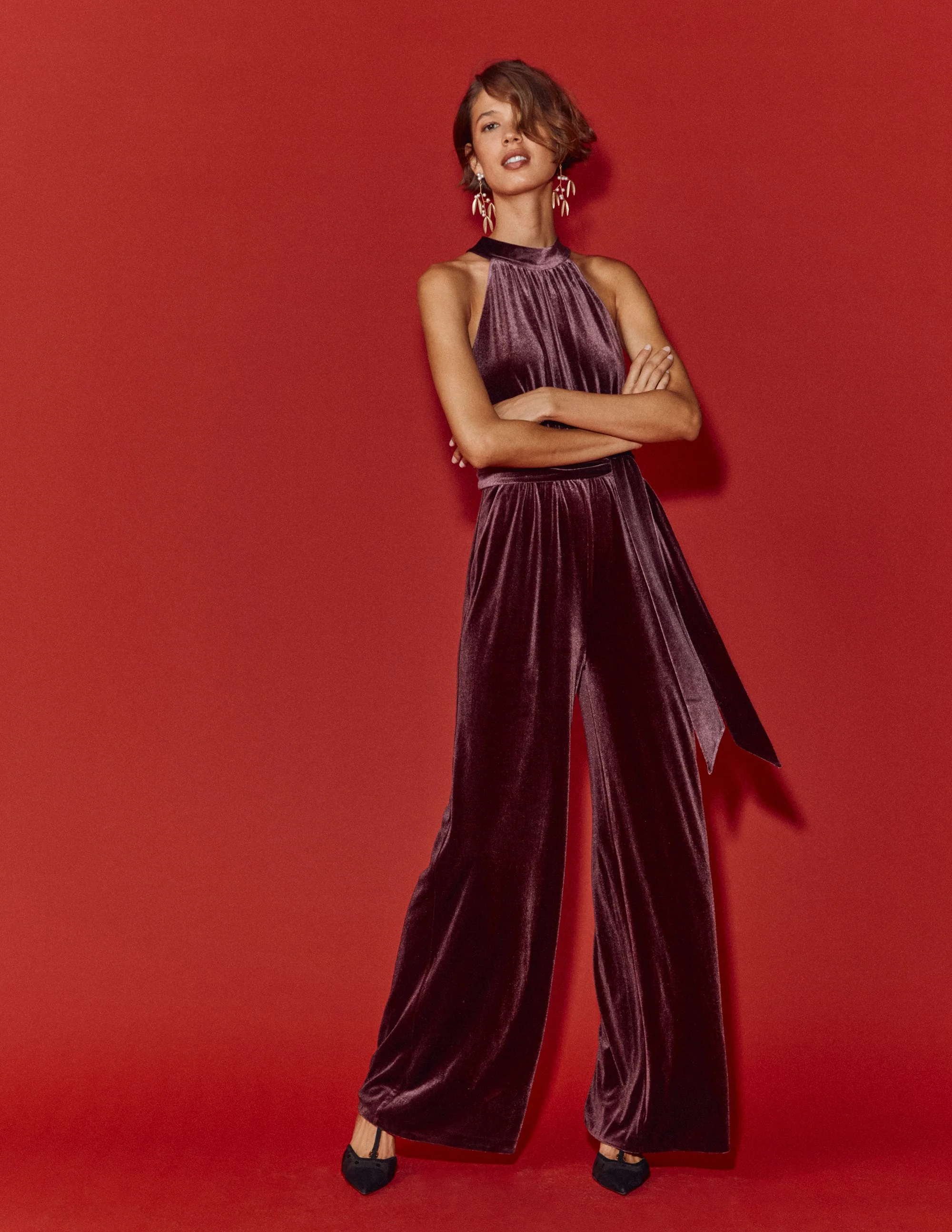 Jersey-Jumpsuit mit Neckholder-Dunkle Kirsche - Image 5