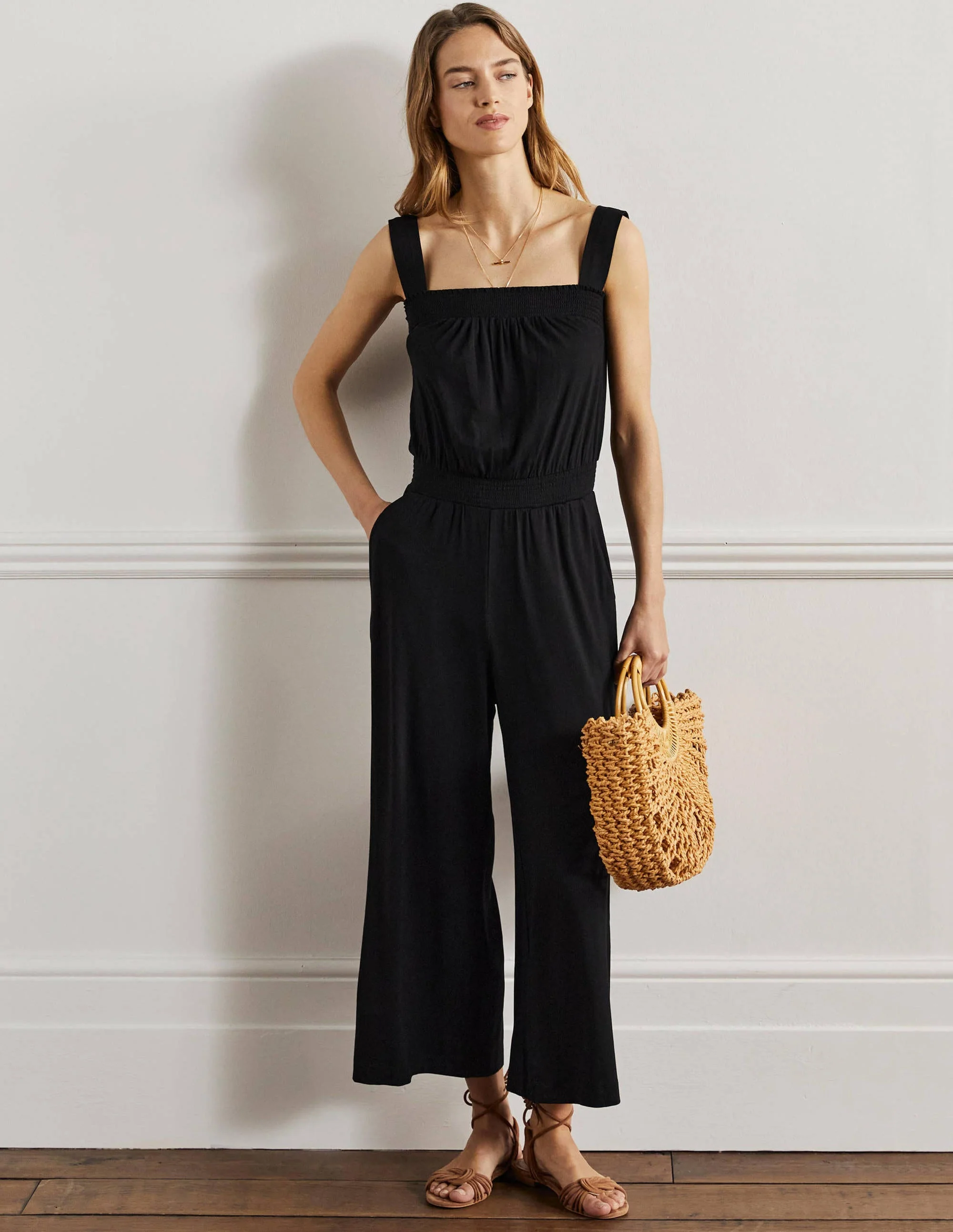 Jersey-Jumpsuit mit Trägern-Schwarz