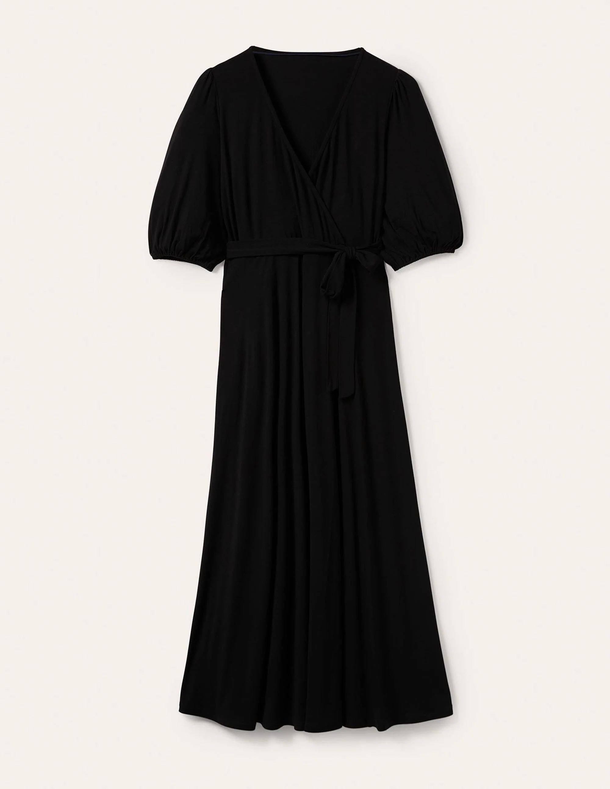 Jersey-Maxikleid mit fixierter Wickeloptik-Schwarz - Image 5