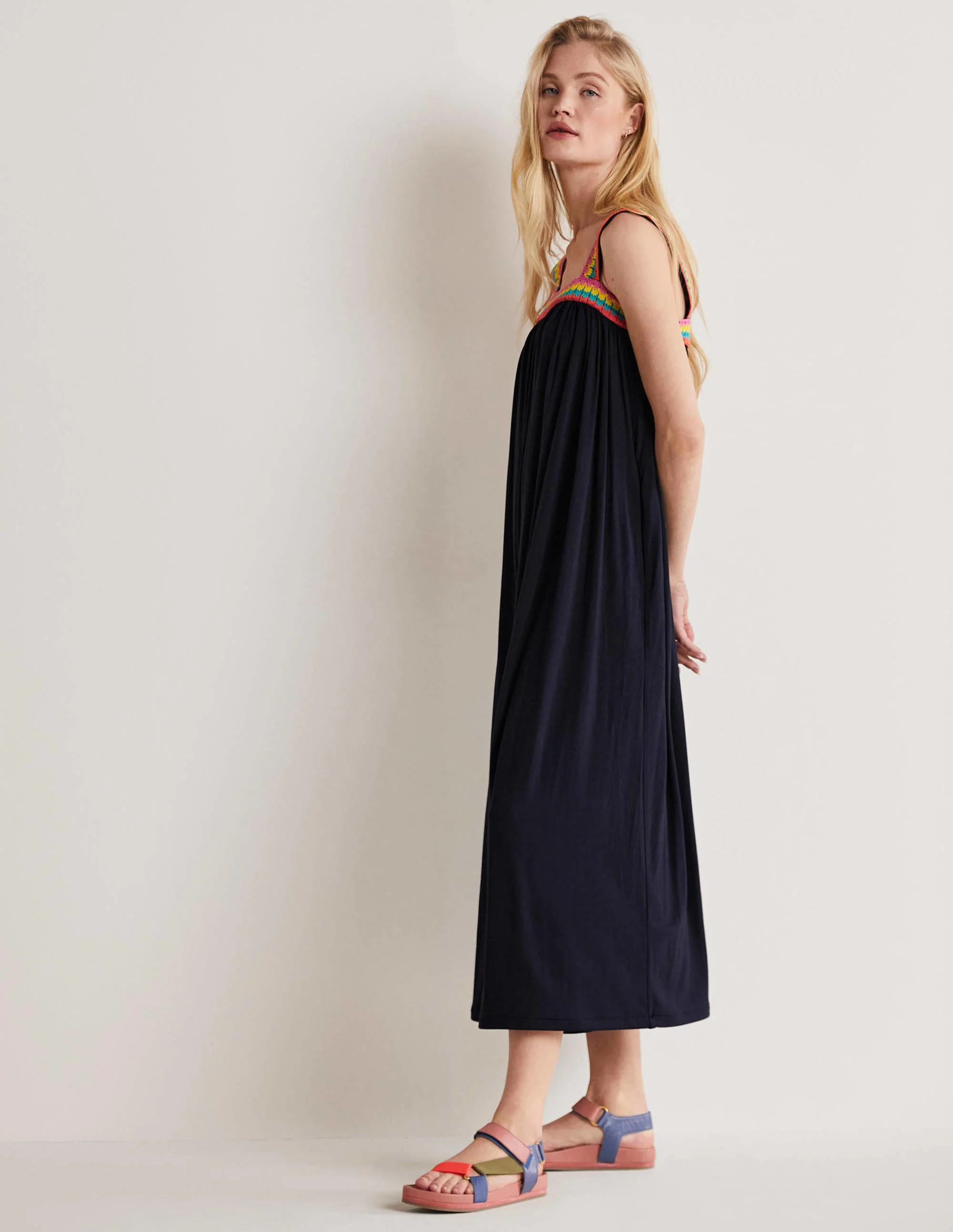 Jersey-Maxikleid mit Häkelborte-Marineblau - Image 3