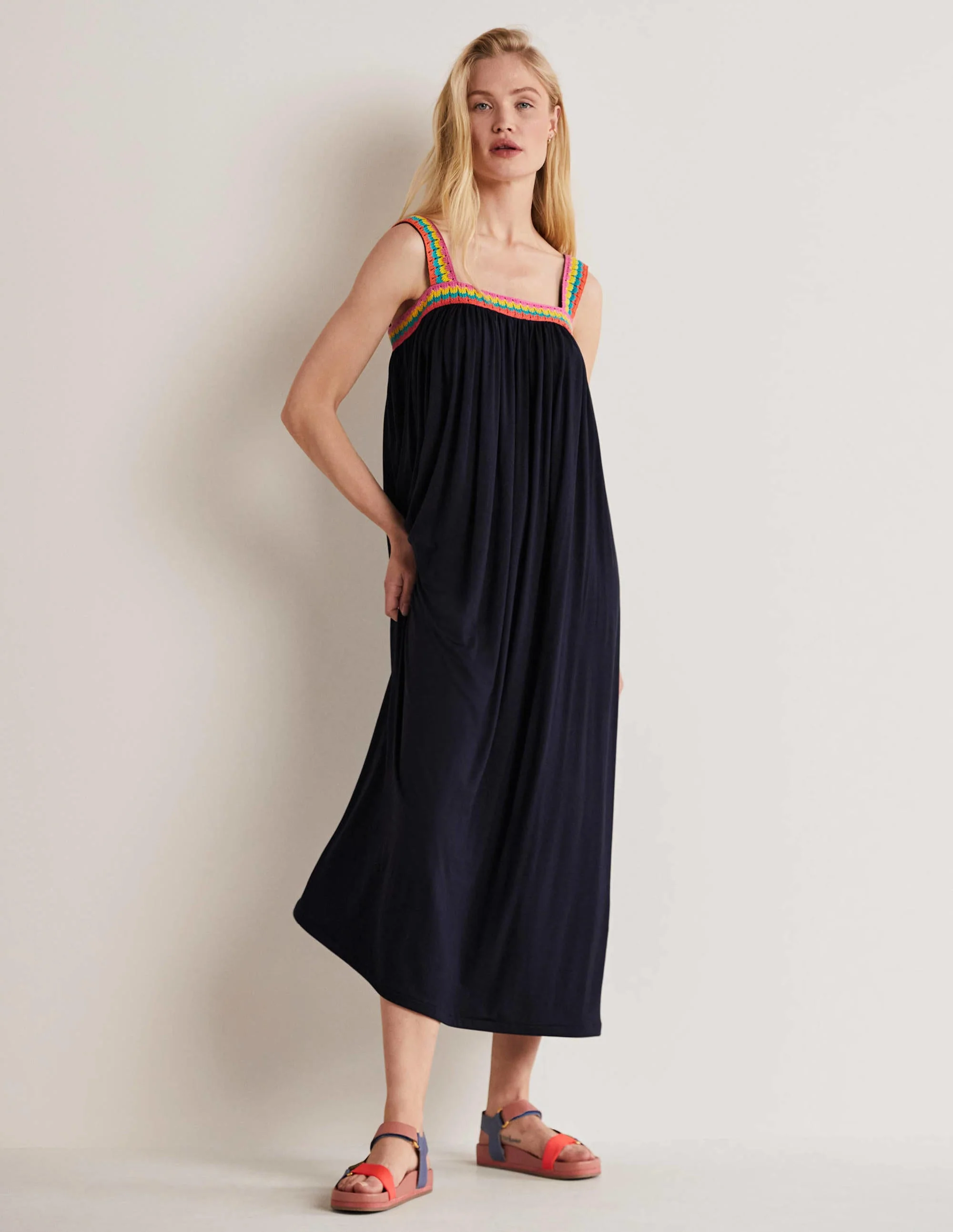 Jersey-Maxikleid mit Häkelborte-Marineblau - Image 4