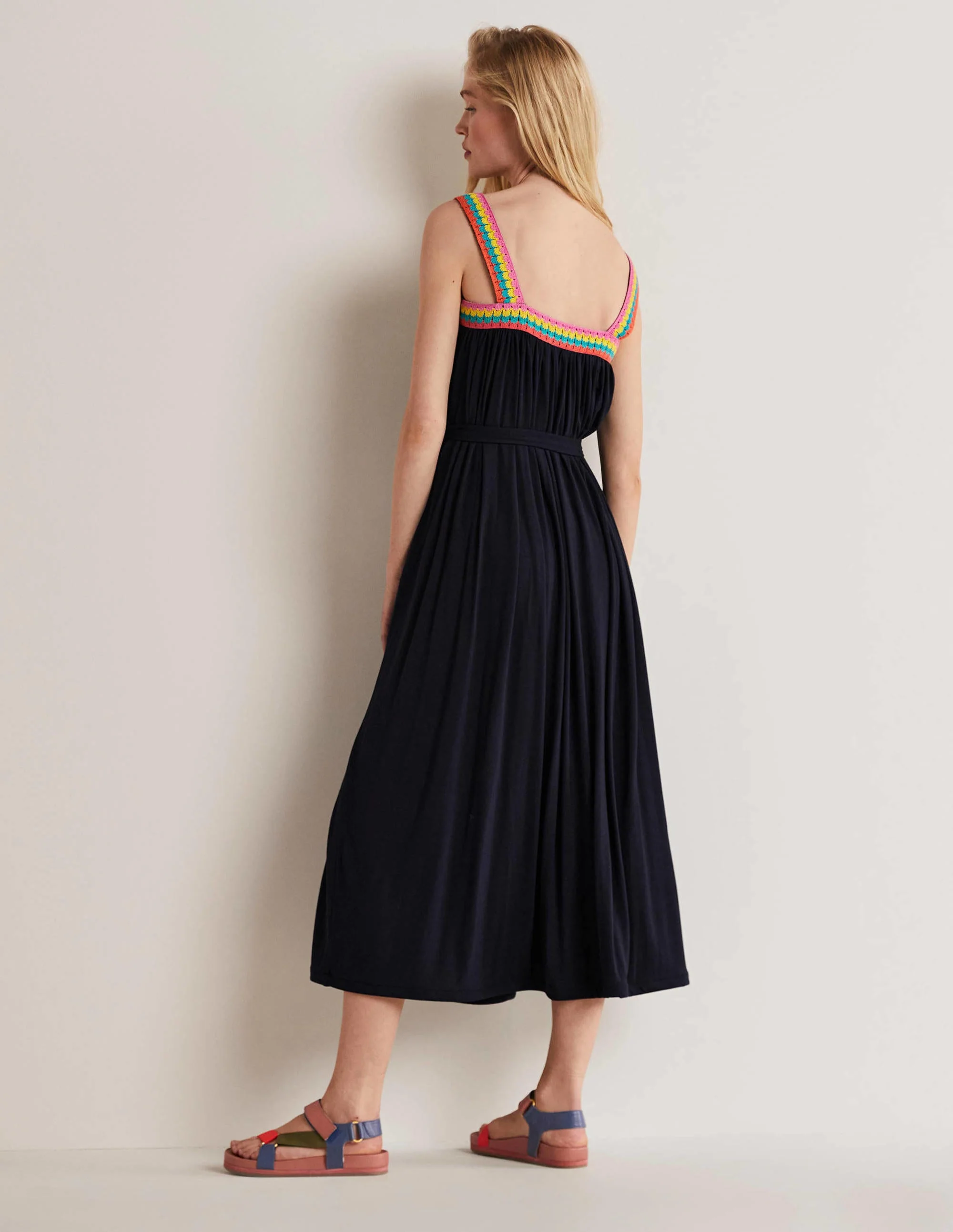 Jersey-Maxikleid mit Häkelborte-Marineblau - Image 5