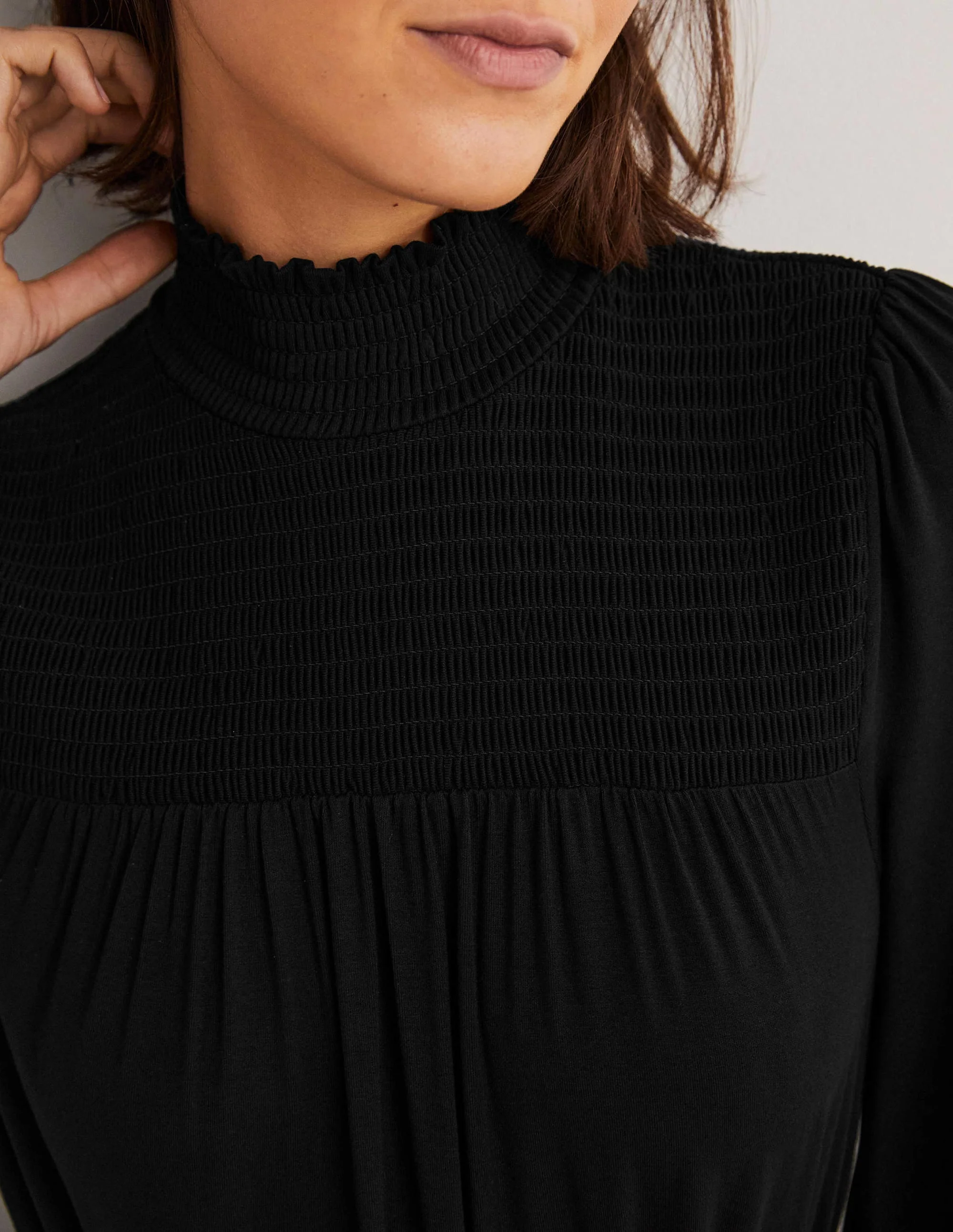 Jersey-Maxikleid mit hohem Kragen-Schwarz - Image 2