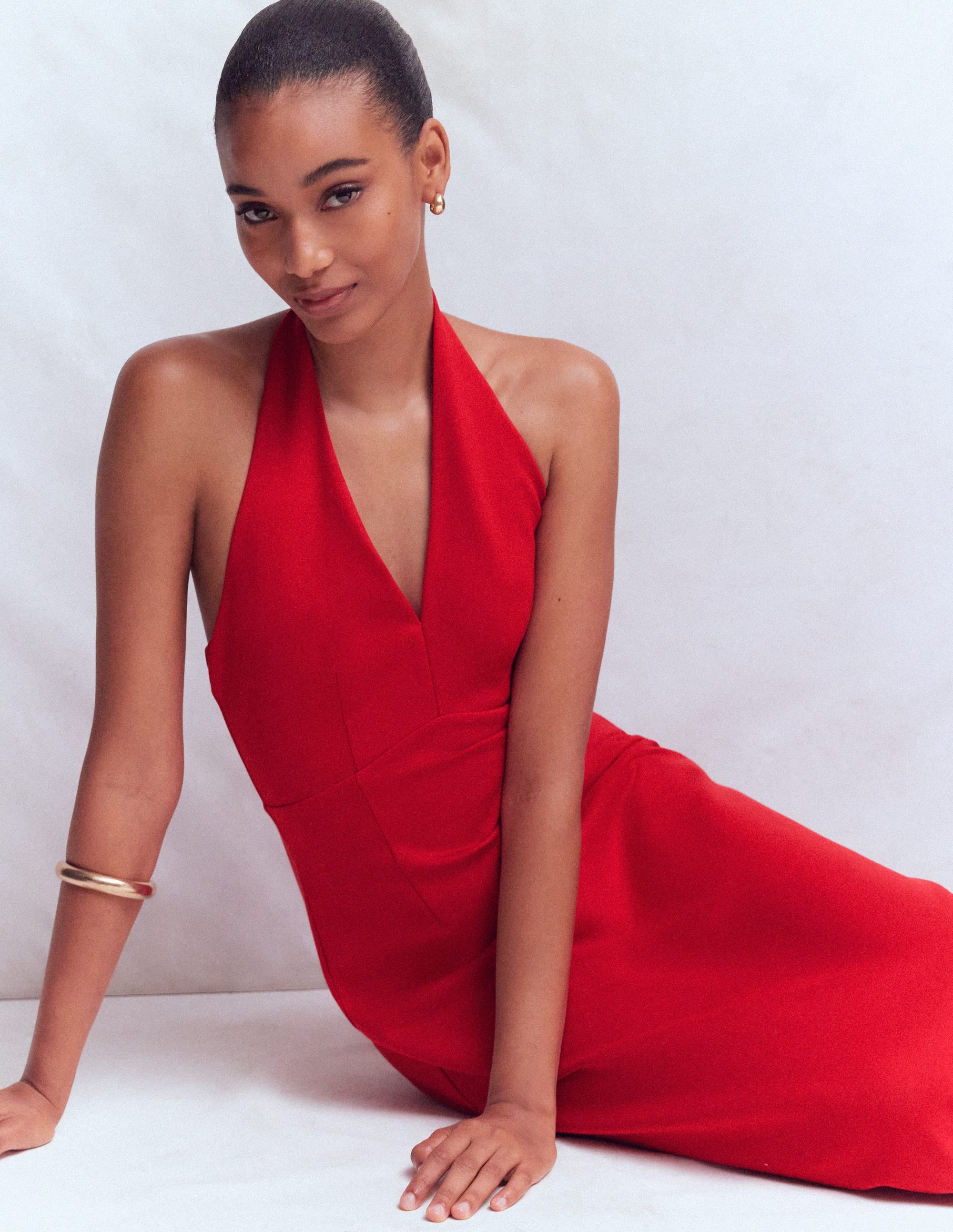 Jersey-Maxikleid mit Neckholder-ROT - Image 4