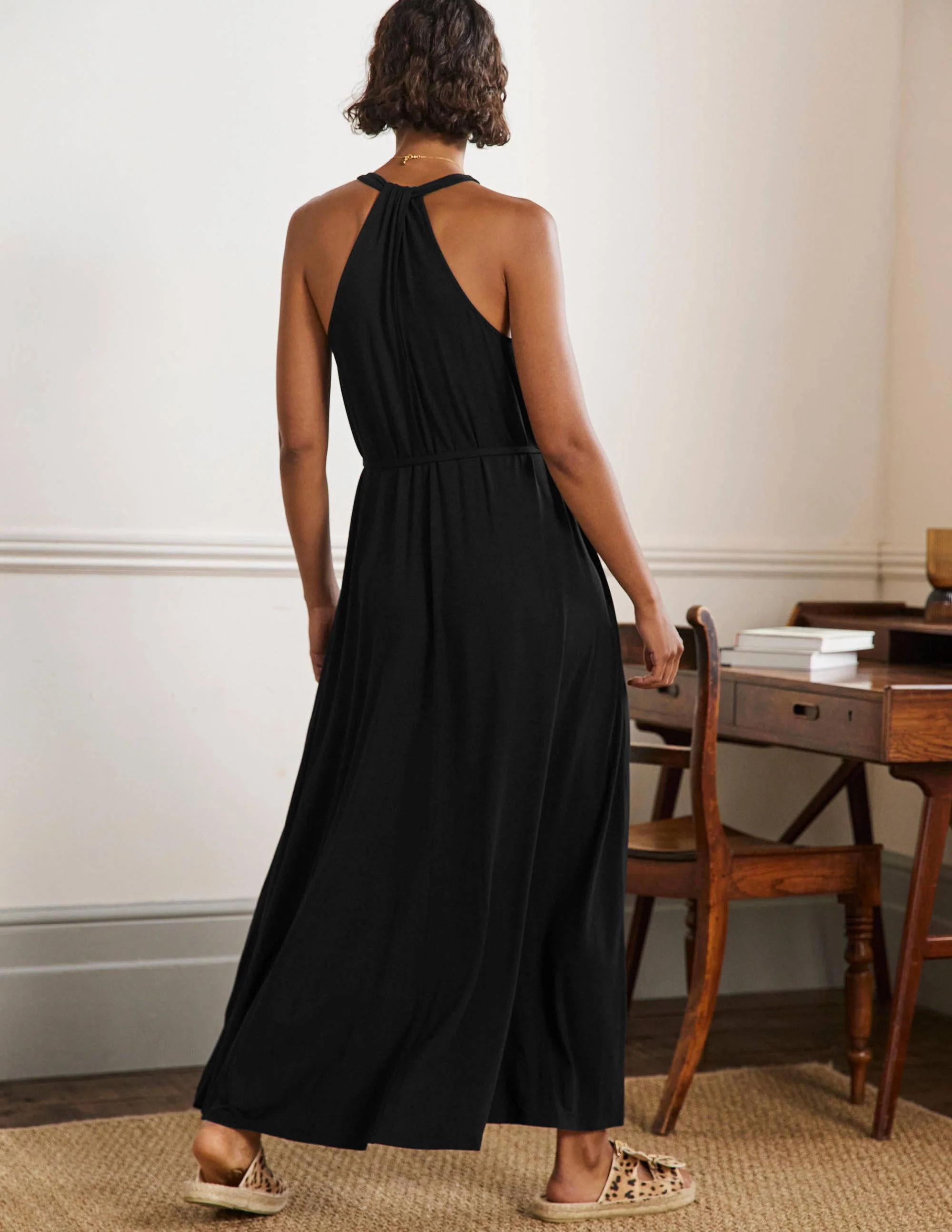 Jersey-Maxikleid mit V-Ausschnitt-Schwarz - Image 3